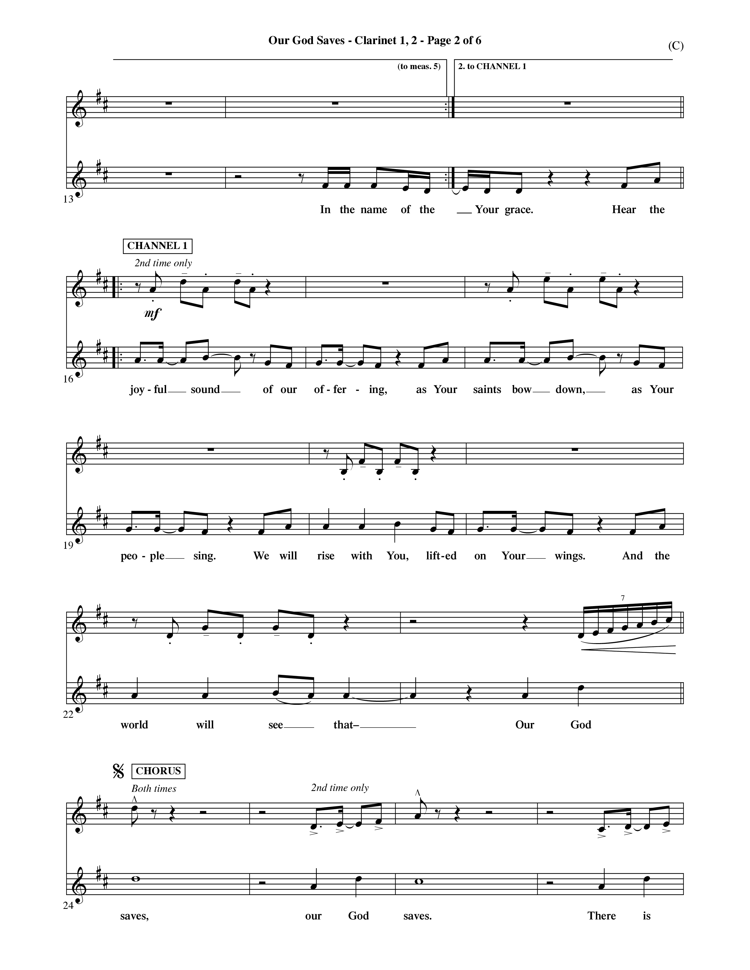 Our God Saves (Choral Anthem SATB) Clarinet 1/2 (Word Music Choral / Orch. Ric Domenico)