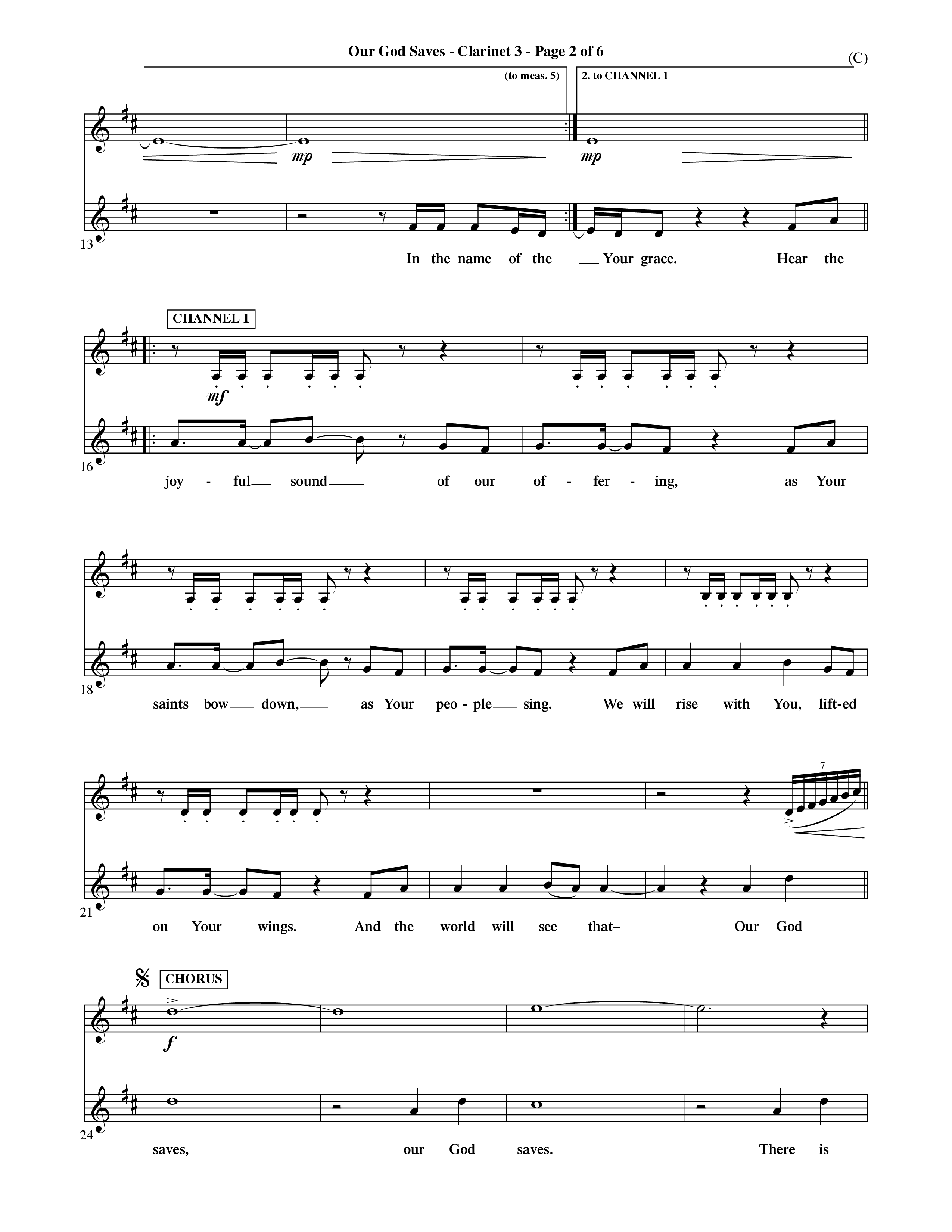 Our God Saves (Choral Anthem SATB) Clarinet 3 (Word Music Choral / Orch. Ric Domenico)