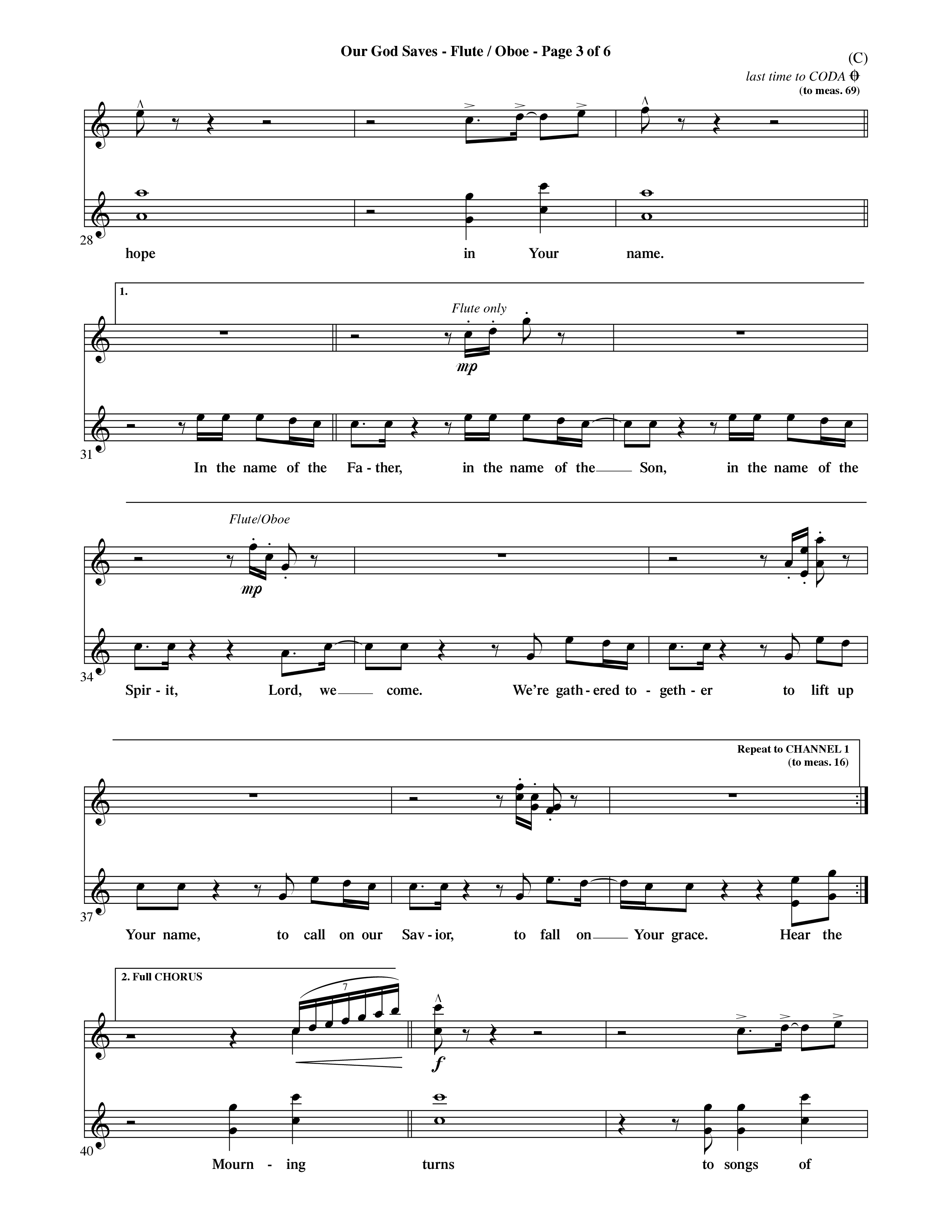 Our God Saves (Choral Anthem SATB) Flute/Oboe (Word Music Choral / Orch. Ric Domenico)