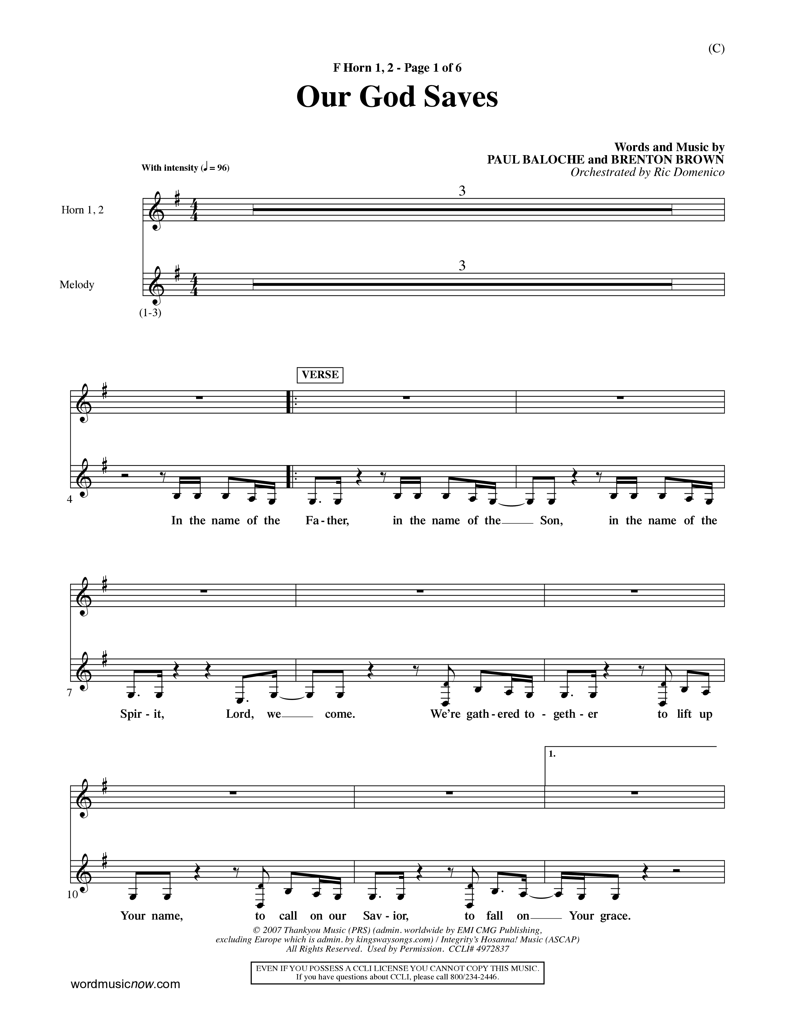 Our God Saves (Choral Anthem SATB) French Horn (Word Music Choral / Orch. Ric Domenico)