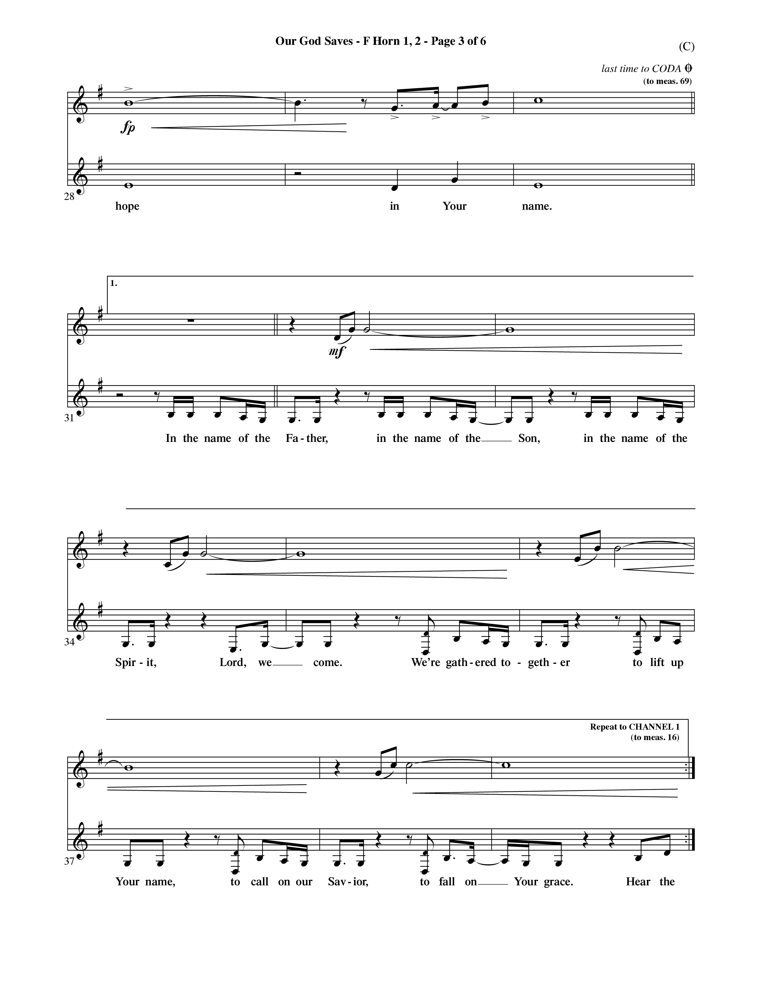 Our God Saves (Choral Anthem SATB) French Horn (Word Music Choral / Orch. Ric Domenico)