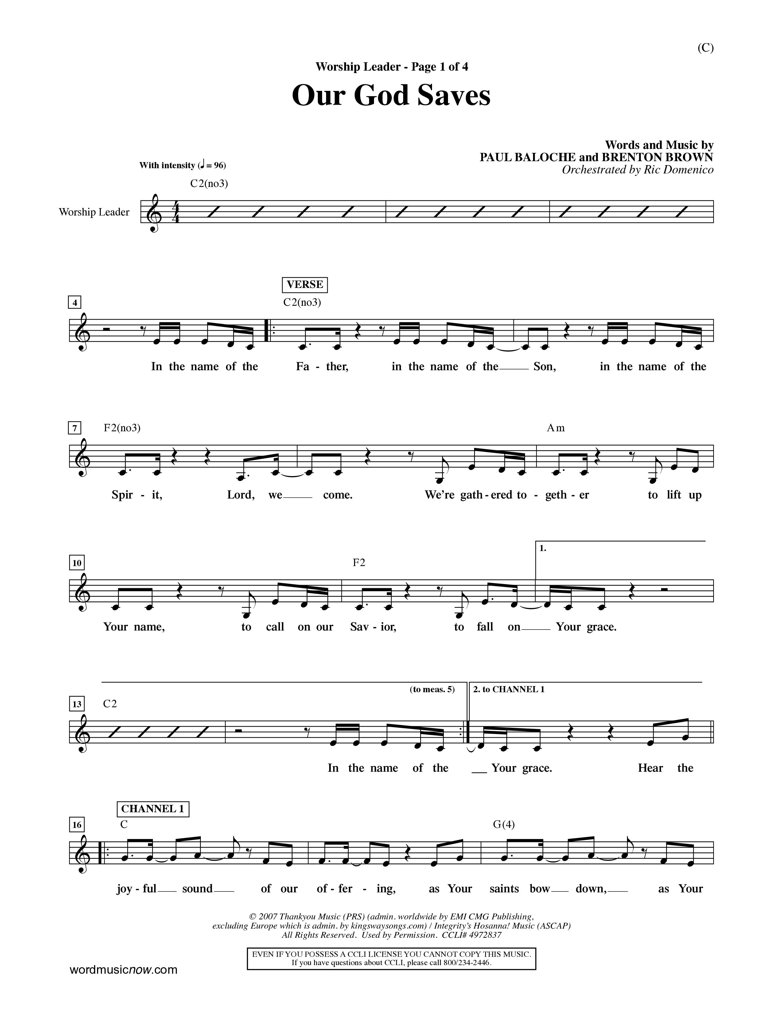Our God Saves (Choral Anthem SATB) Lead Sheet (Mel) (Word Music Choral / Orch. Ric Domenico)