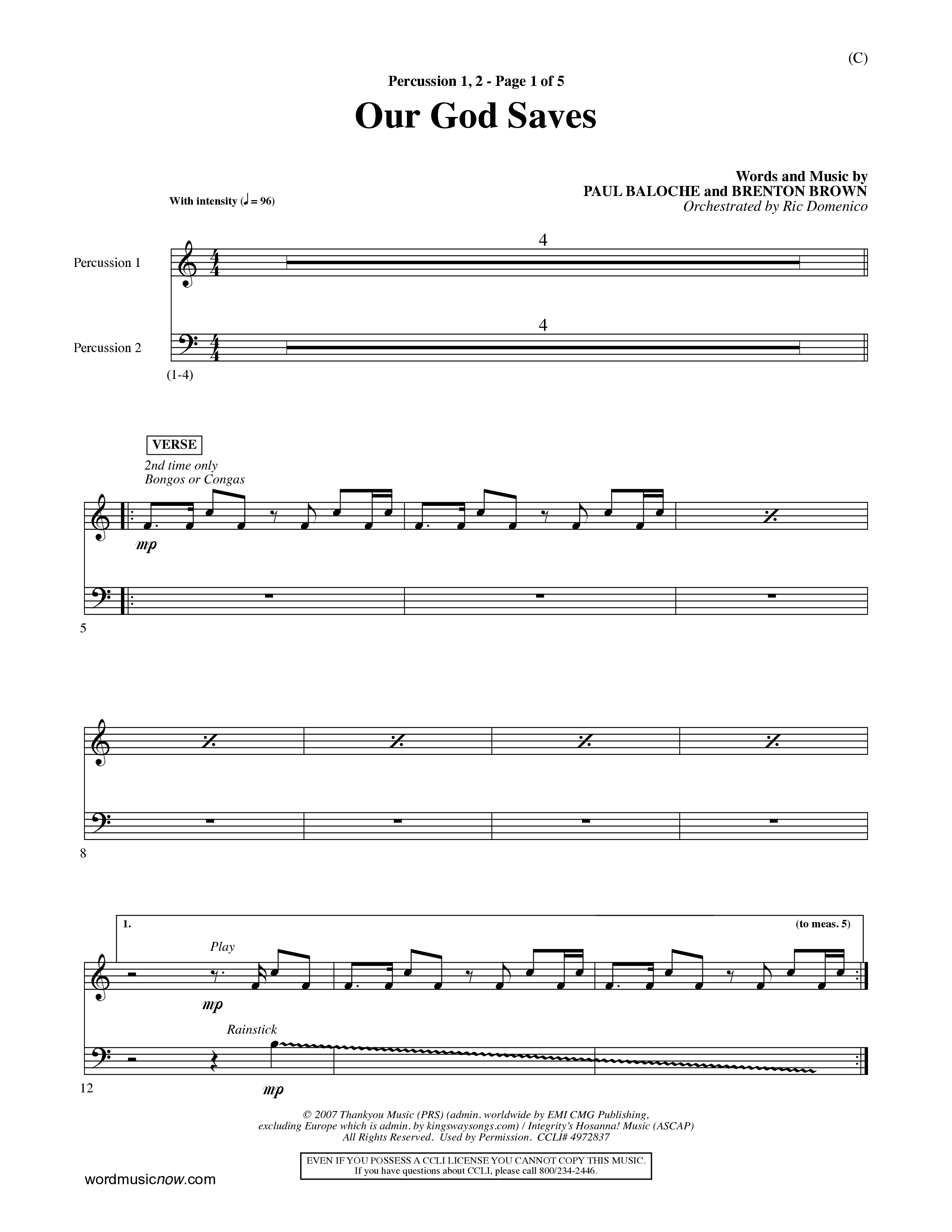 Our God Saves (Choral Anthem SATB) Percussion 1/2 (Word Music Choral / Orch. Ric Domenico)