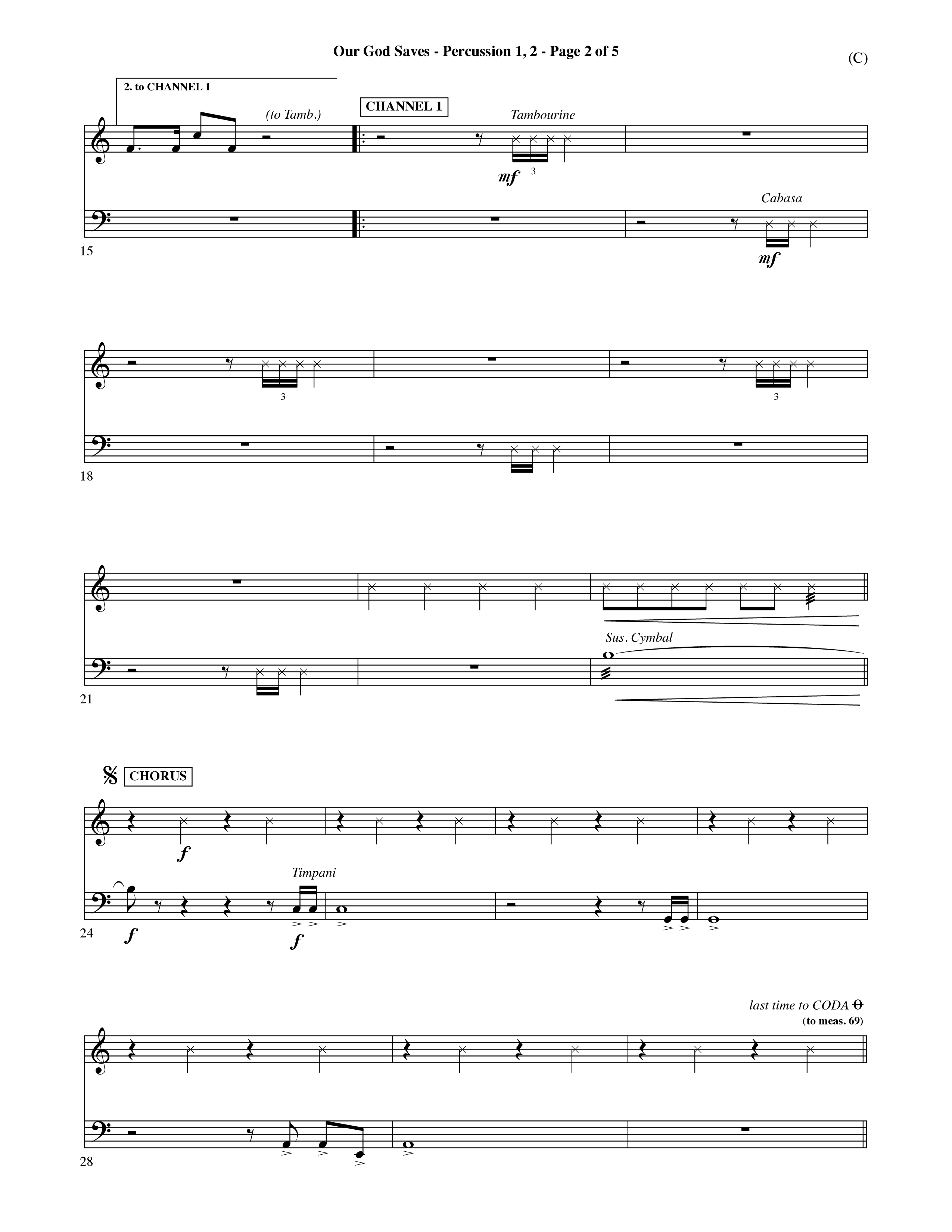 Our God Saves (Choral Anthem SATB) Percussion 1/2 (Word Music Choral / Orch. Ric Domenico)