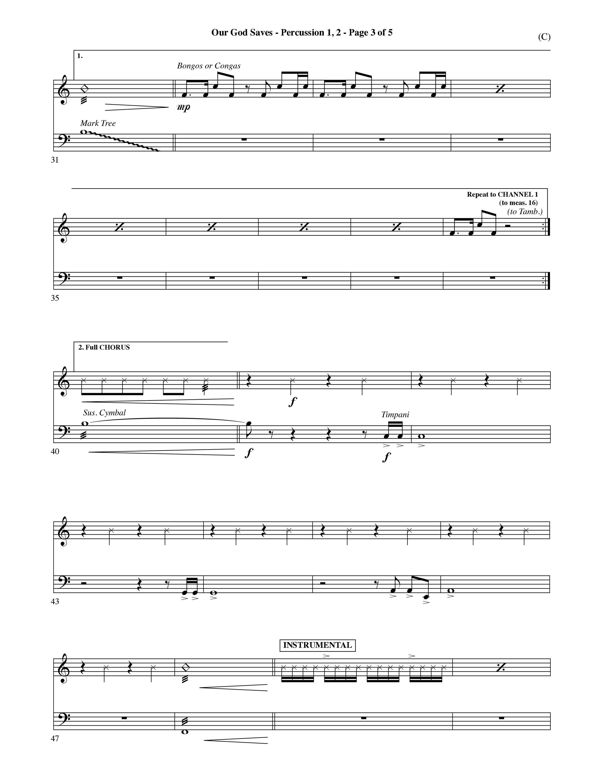 Our God Saves (Choral Anthem SATB) Percussion 1/2 (Word Music Choral / Orch. Ric Domenico)