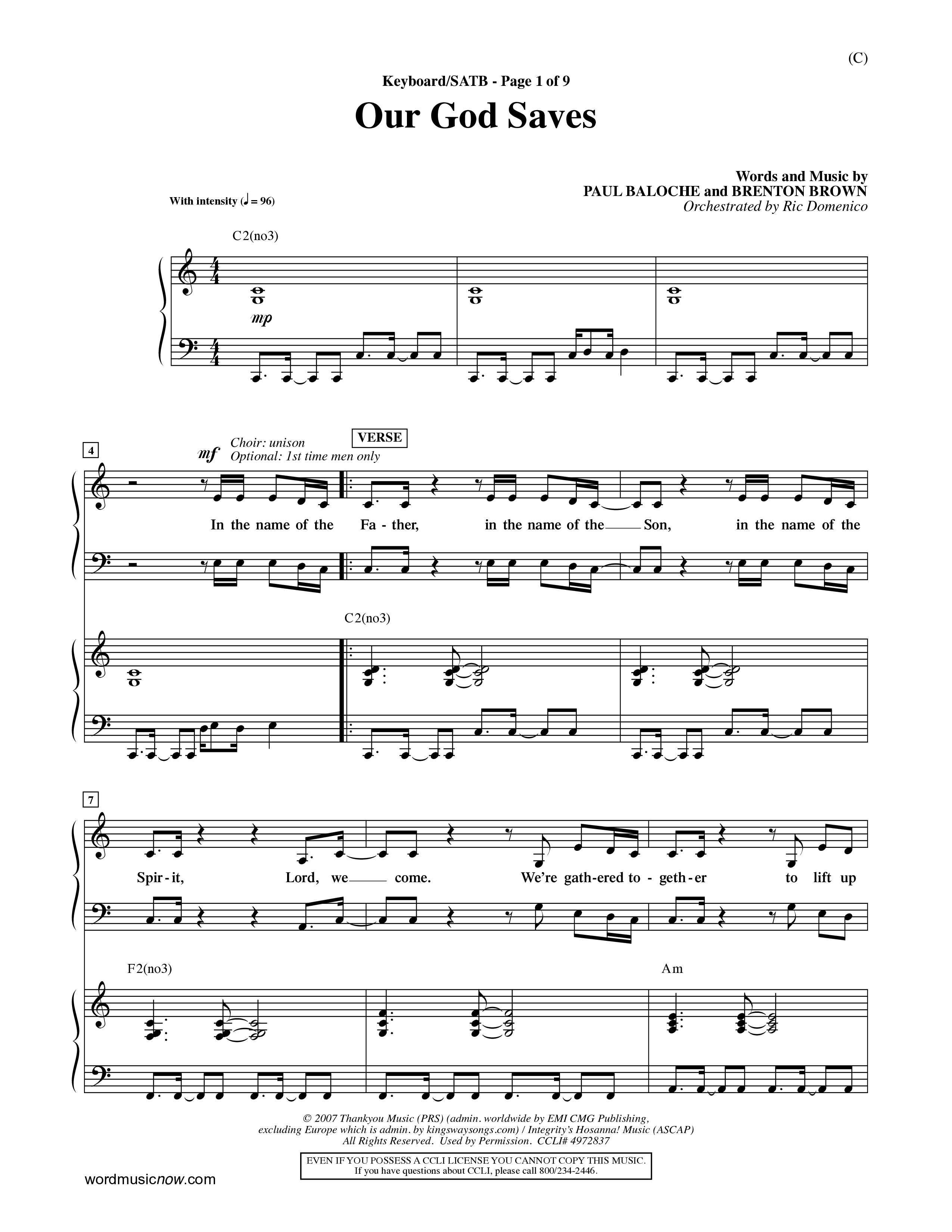 Our God Saves (Choral Anthem SATB) Keyboard/Vocal (SATB) (Word Music Choral / Orch. Ric Domenico)