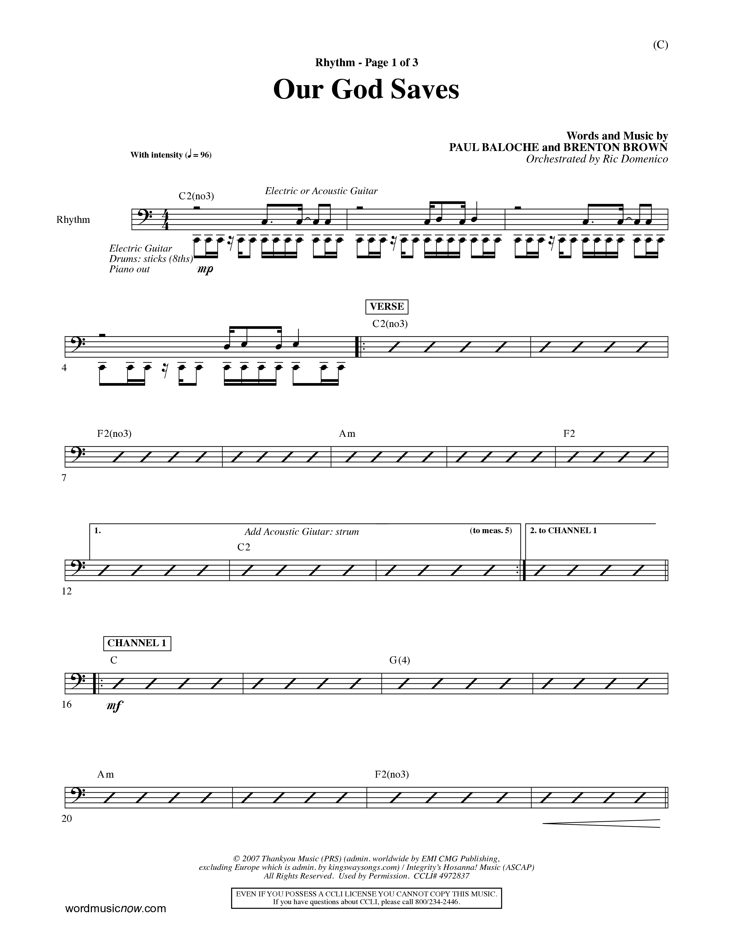 Our God Saves (Choral Anthem SATB) Rhythm Chart (Word Music Choral / Orch. Ric Domenico)