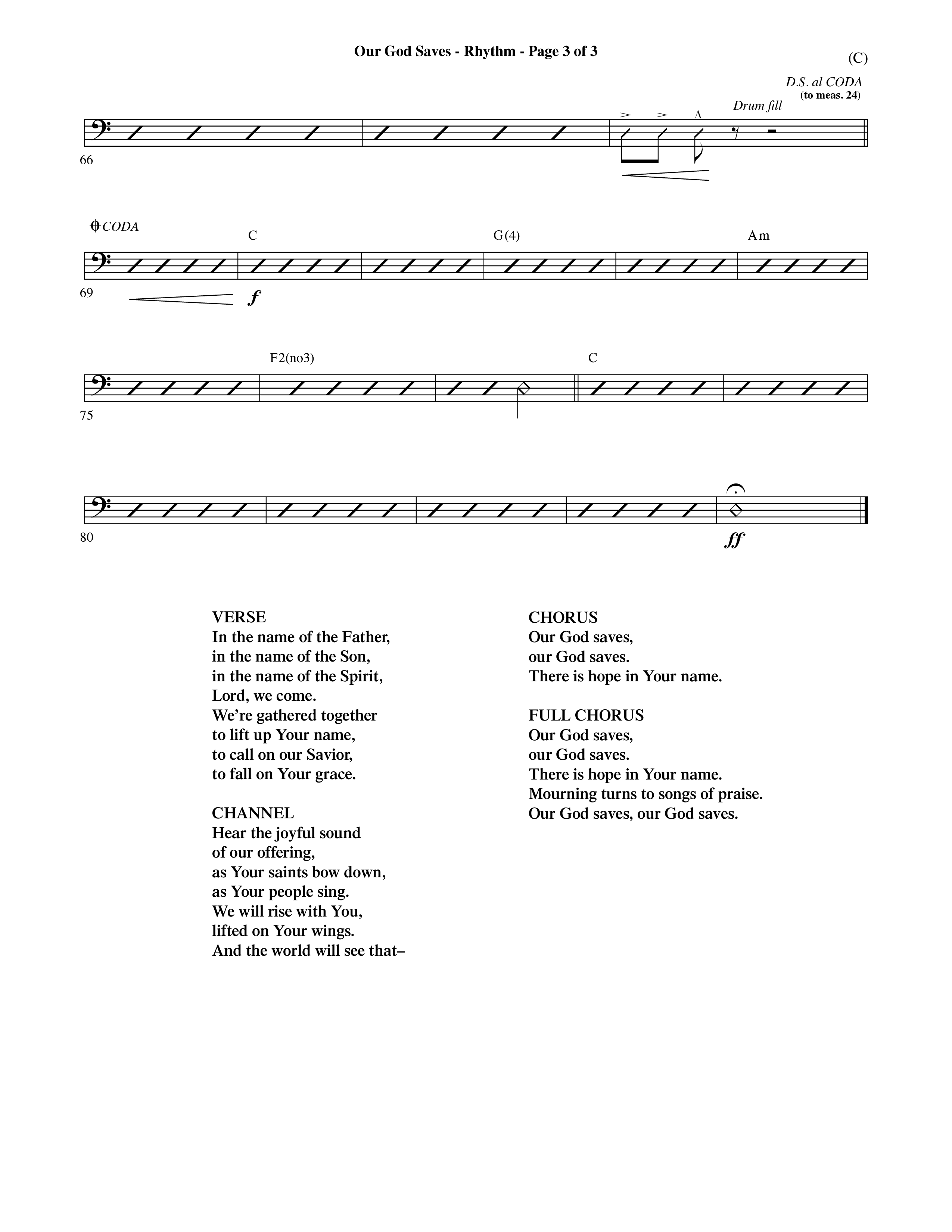 Our God Saves (Choral Anthem SATB) Rhythm Chart (Word Music Choral / Orch. Ric Domenico)
