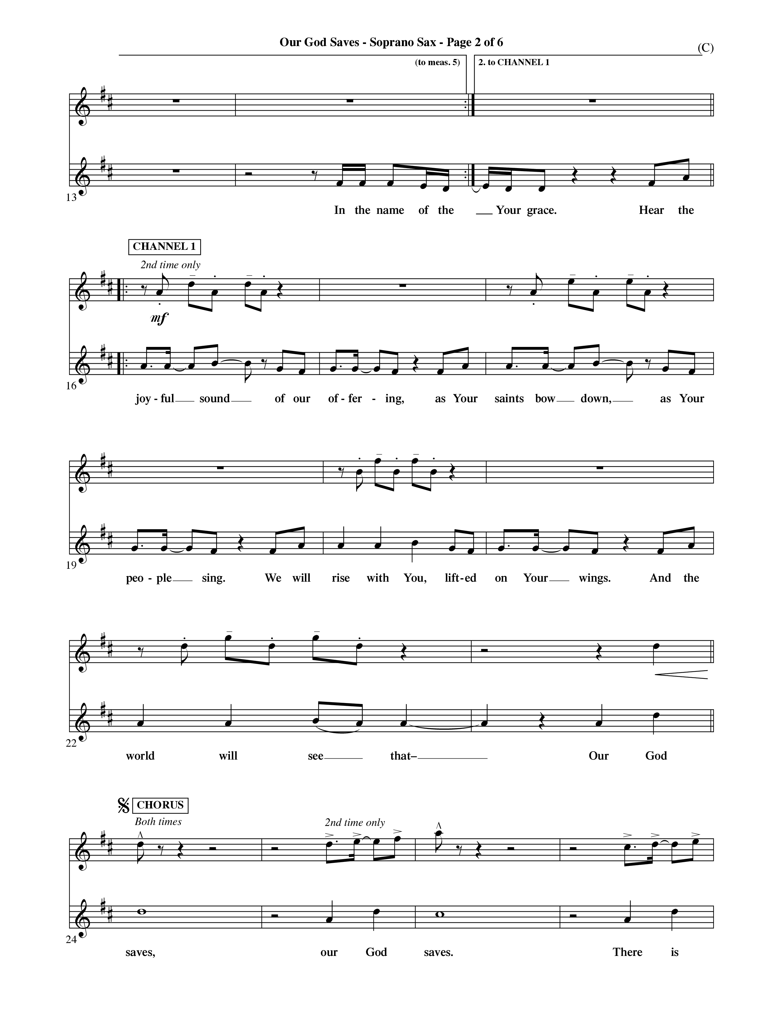 Our God Saves (Choral Anthem SATB) Saxophone (Word Music Choral / Orch. Ric Domenico)