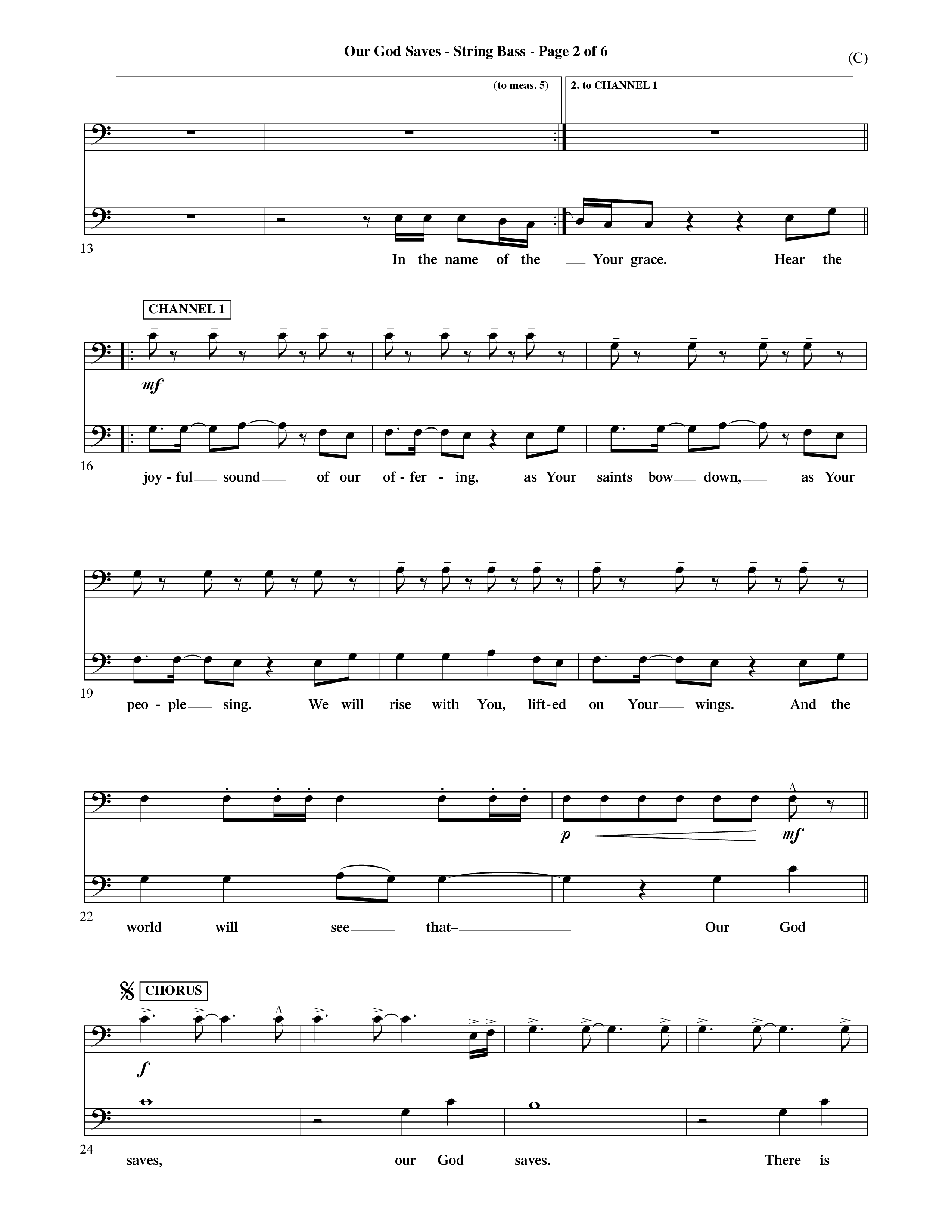 Our God Saves (Choral Anthem SATB) String Bass (Word Music Choral / Orch. Ric Domenico)