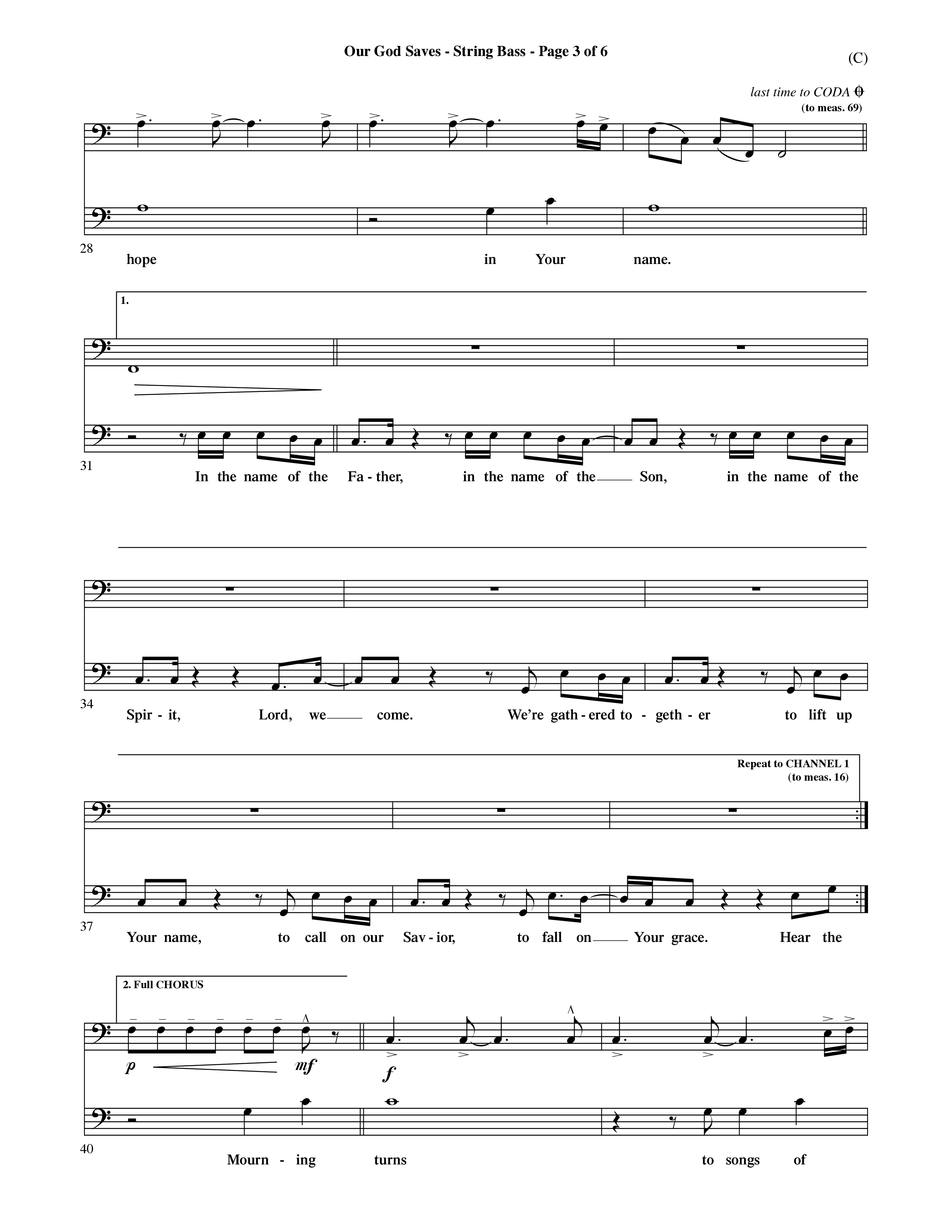 Our God Saves (Choral Anthem SATB) String Bass (Word Music Choral / Orch. Ric Domenico)