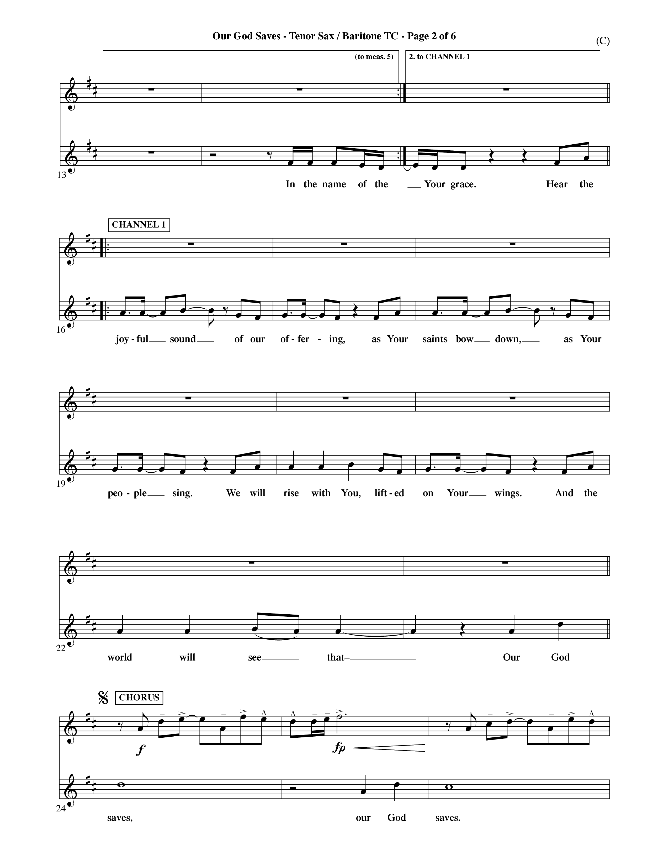 Our God Saves (Choral Anthem SATB) Tenor Sax/Baritone T.C. (Word Music Choral / Orch. Ric Domenico)