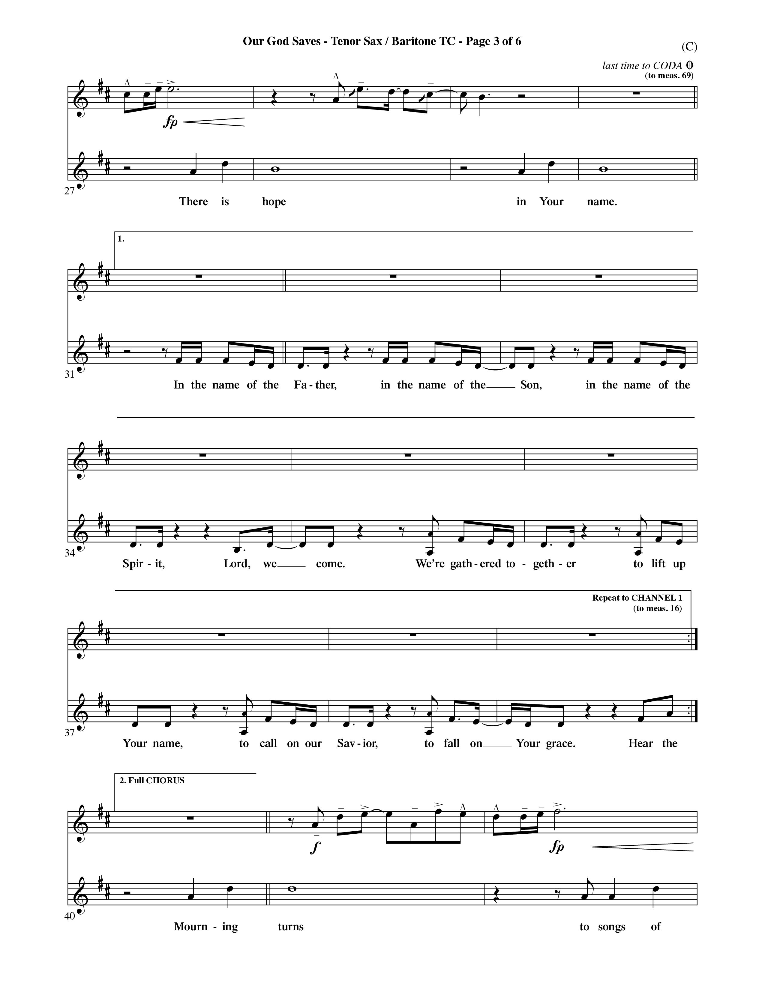 Our God Saves (Choral Anthem SATB) Tenor Sax/Baritone T.C. (Word Music Choral / Orch. Ric Domenico)