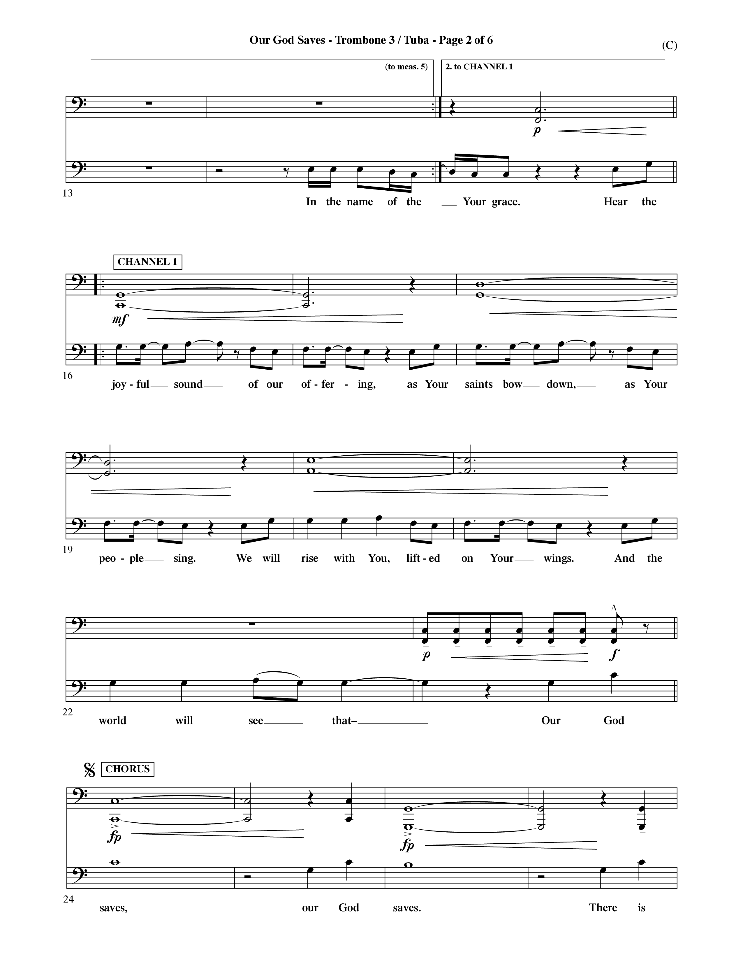 Our God Saves (Choral Anthem SATB) Trombone 3/Tuba (Word Music Choral / Orch. Ric Domenico)