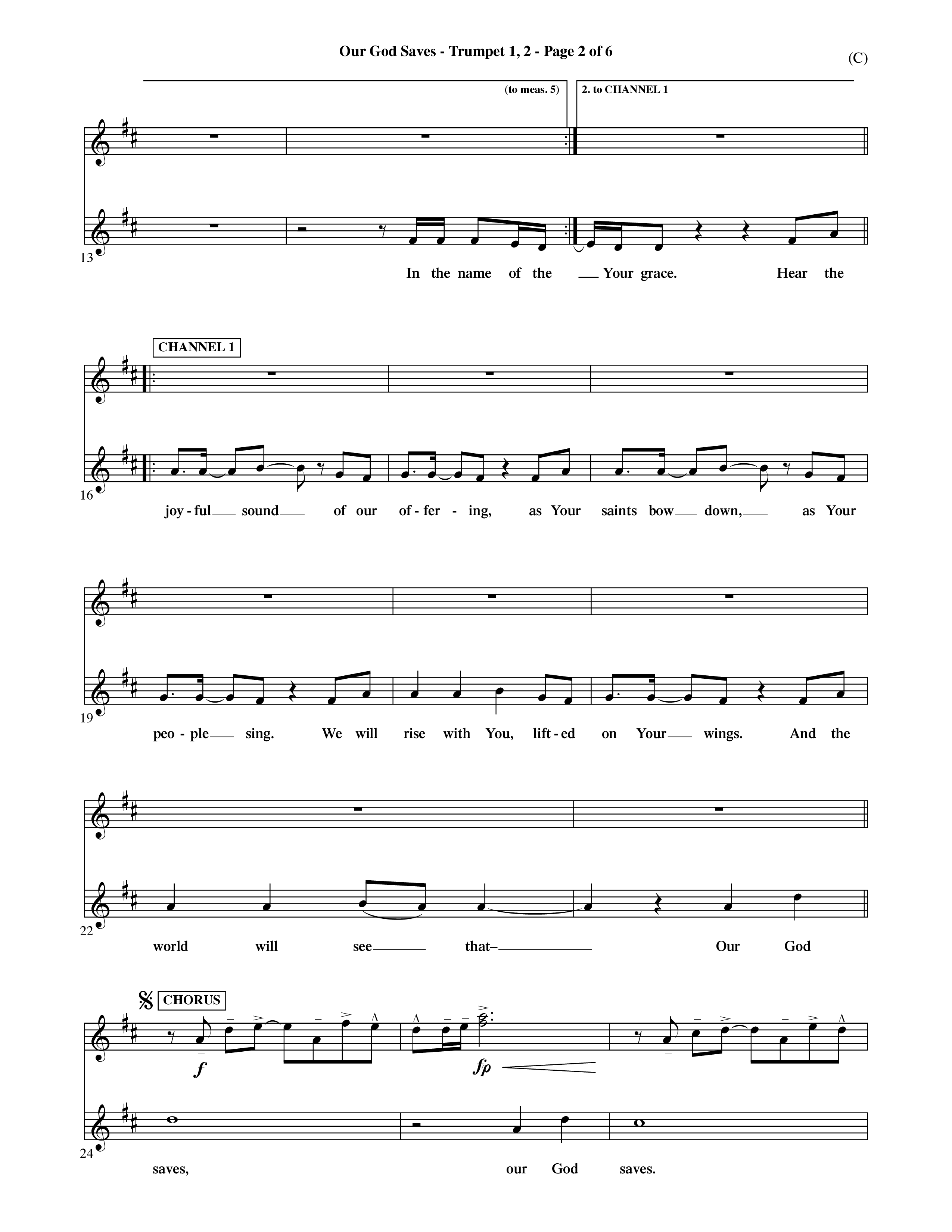 Our God Saves (Choral Anthem SATB) Trumpet 1,2 (Word Music Choral / Orch. Ric Domenico)