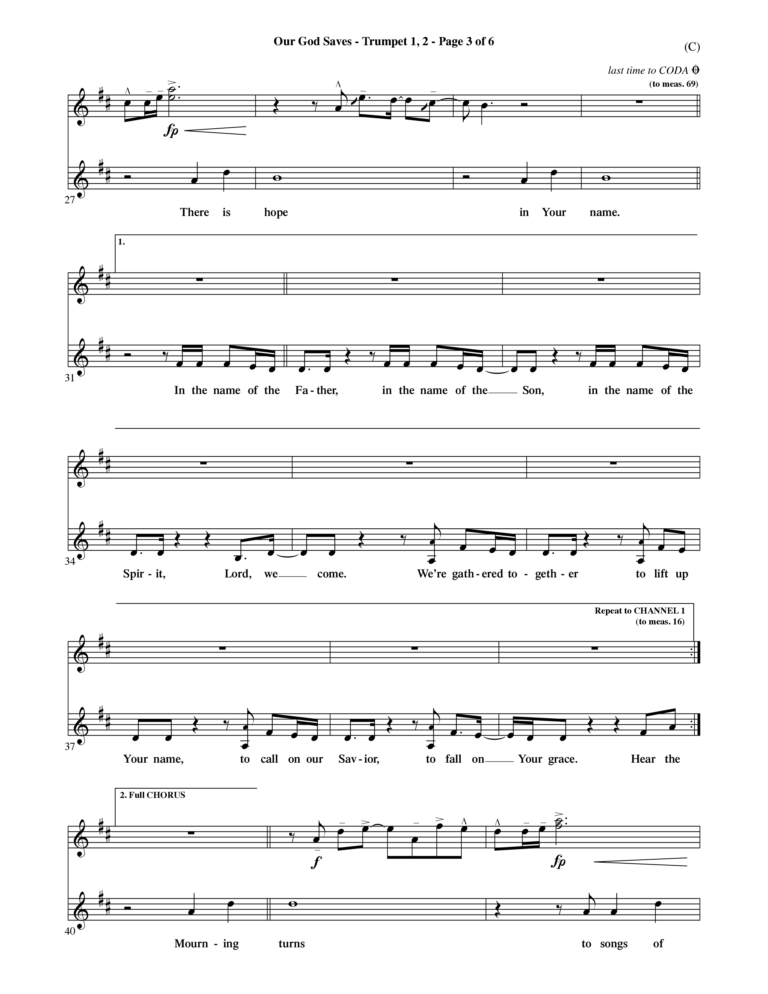 Our God Saves (Choral Anthem SATB) Trumpet 1,2 (Word Music Choral / Orch. Ric Domenico)