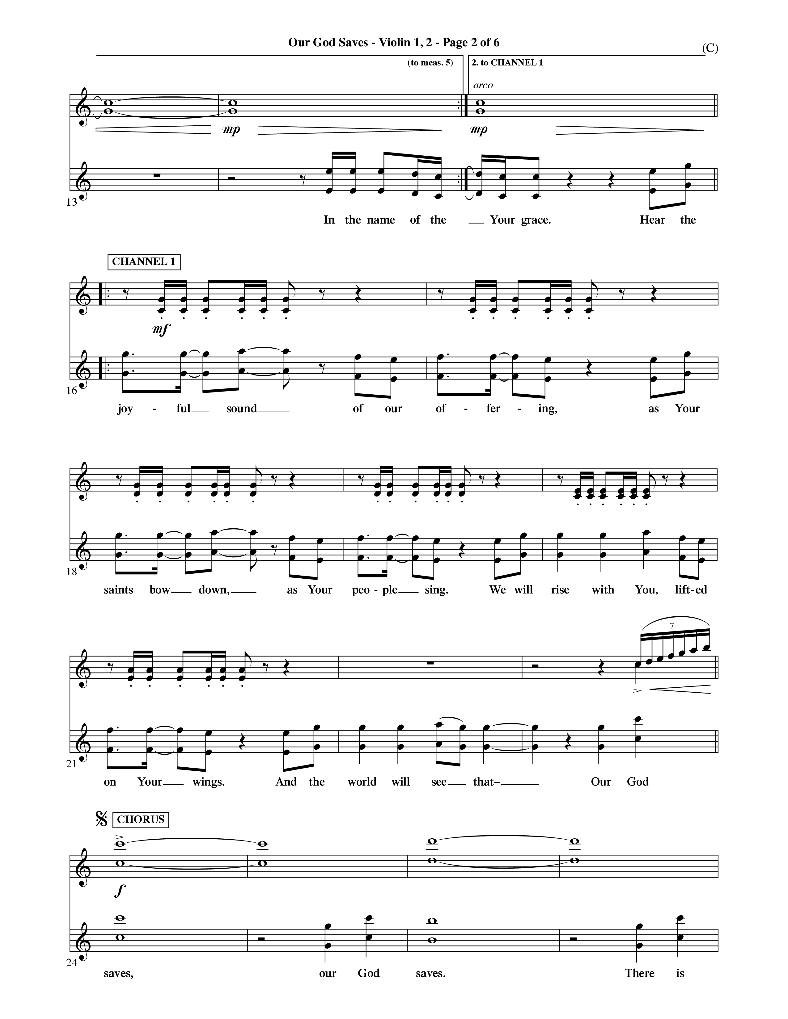 Our God Saves (Choral Anthem SATB) Violin 1/2 (Word Music Choral / Orch. Ric Domenico)