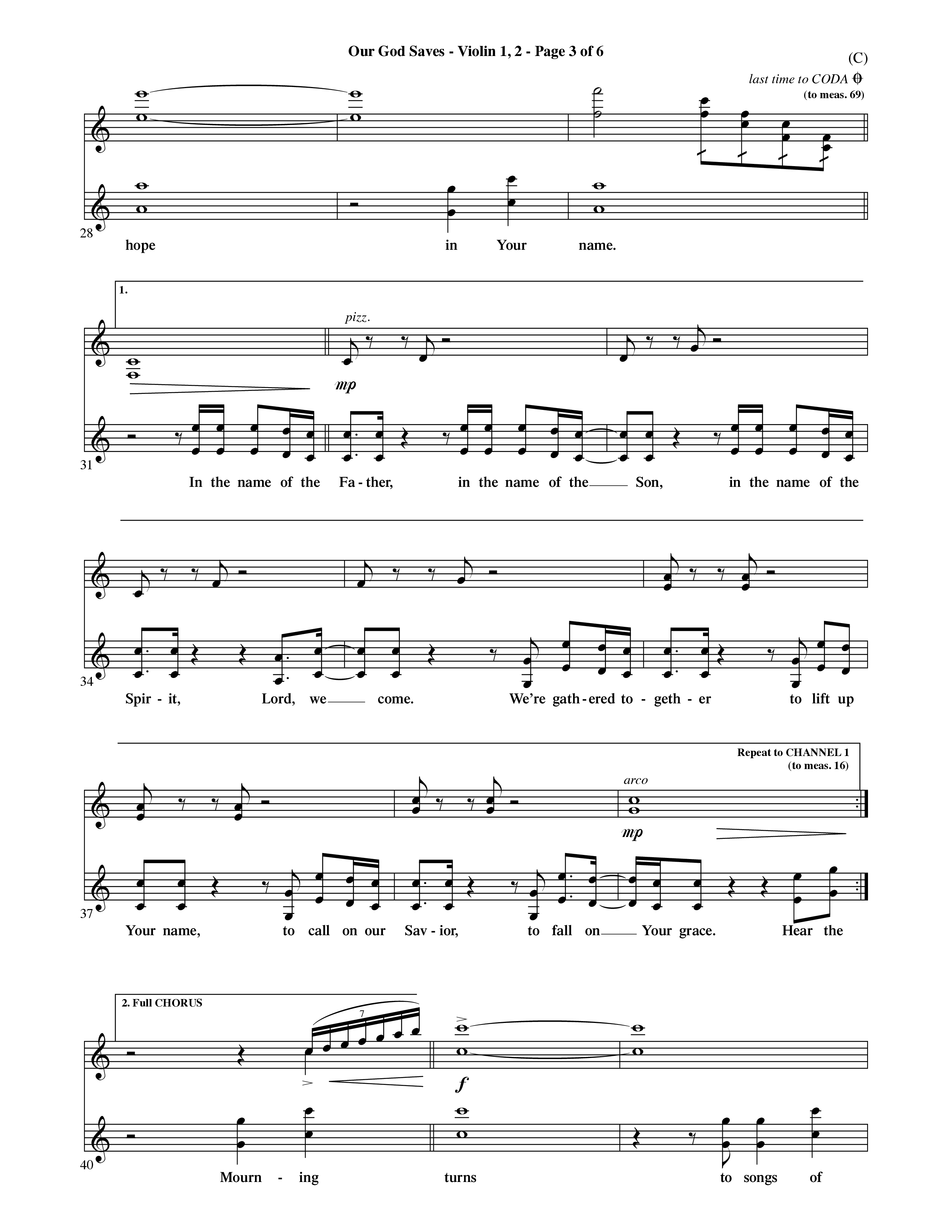 Our God Saves (Choral Anthem SATB) Violin 1/2 (Word Music Choral / Orch. Ric Domenico)