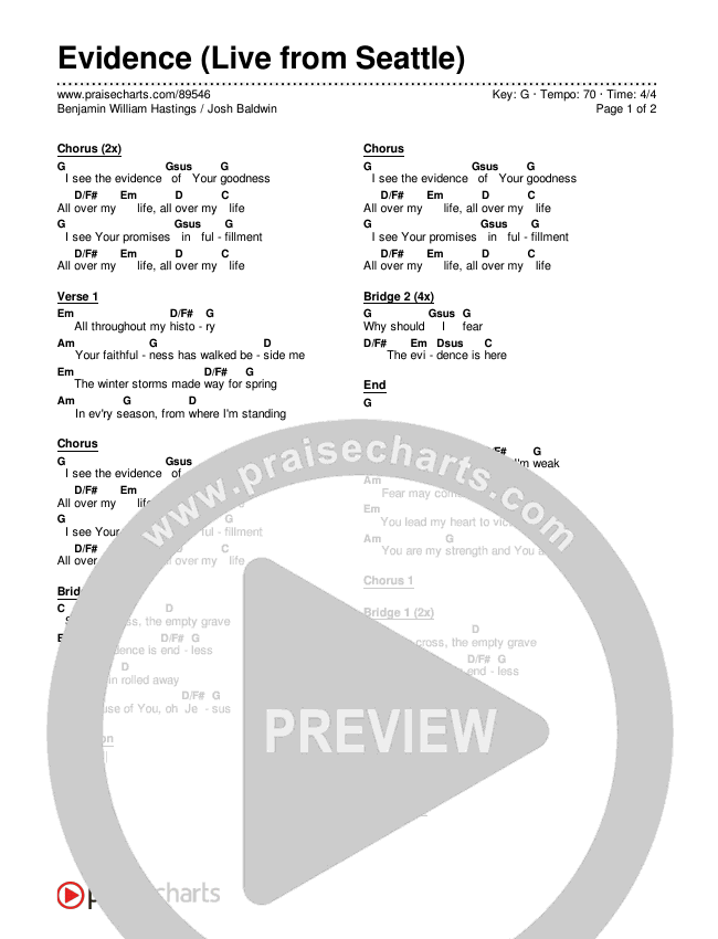 Evidence (Live from Seattle) Chords & Lyrics (Benjamin William Hastings / Josh Baldwin)