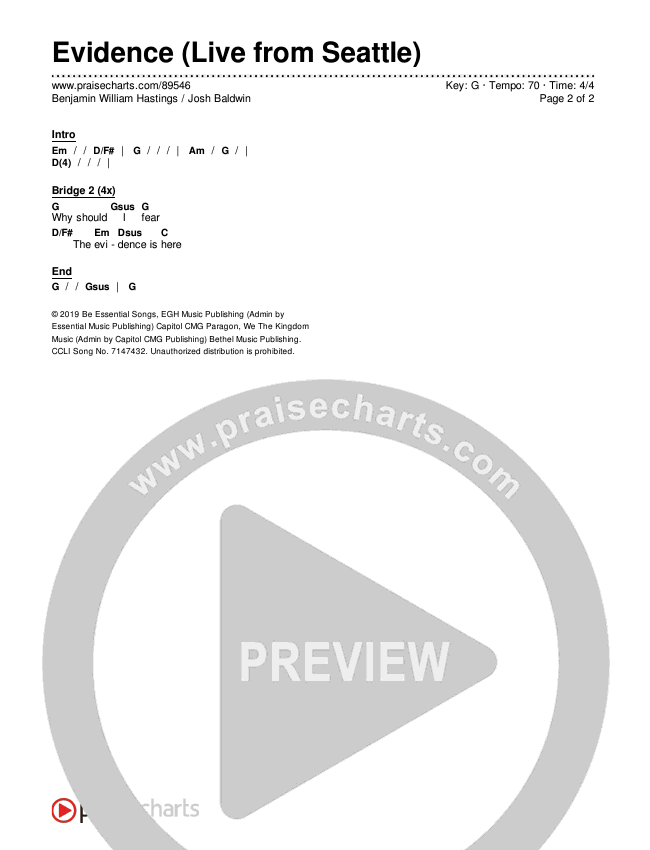 Evidence (Live from Seattle) Chords & Lyrics (Benjamin William Hastings / Josh Baldwin)