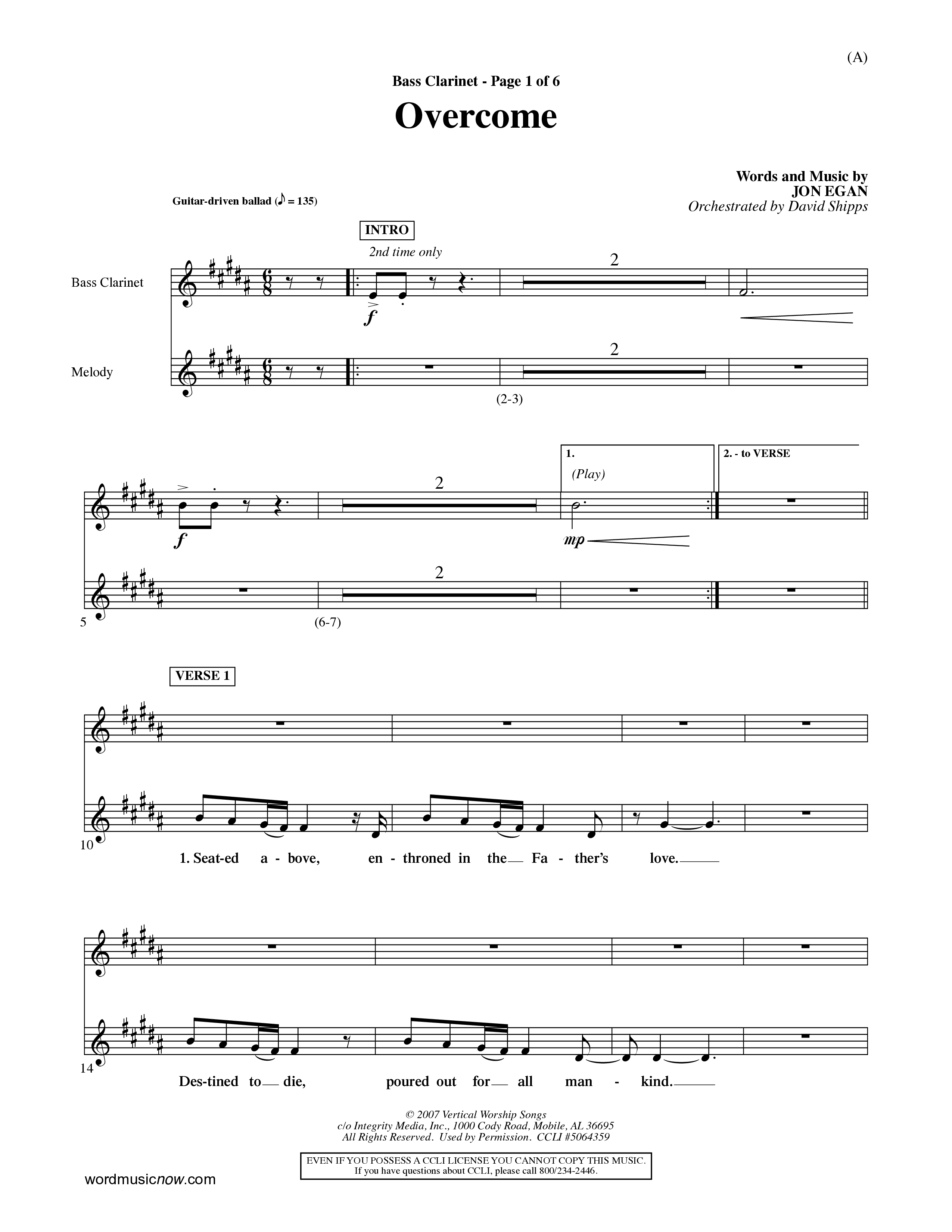 Overcome (Choral Anthem SATB) Bass Clarinet (Word Music Choral / Orch. David Shipps)