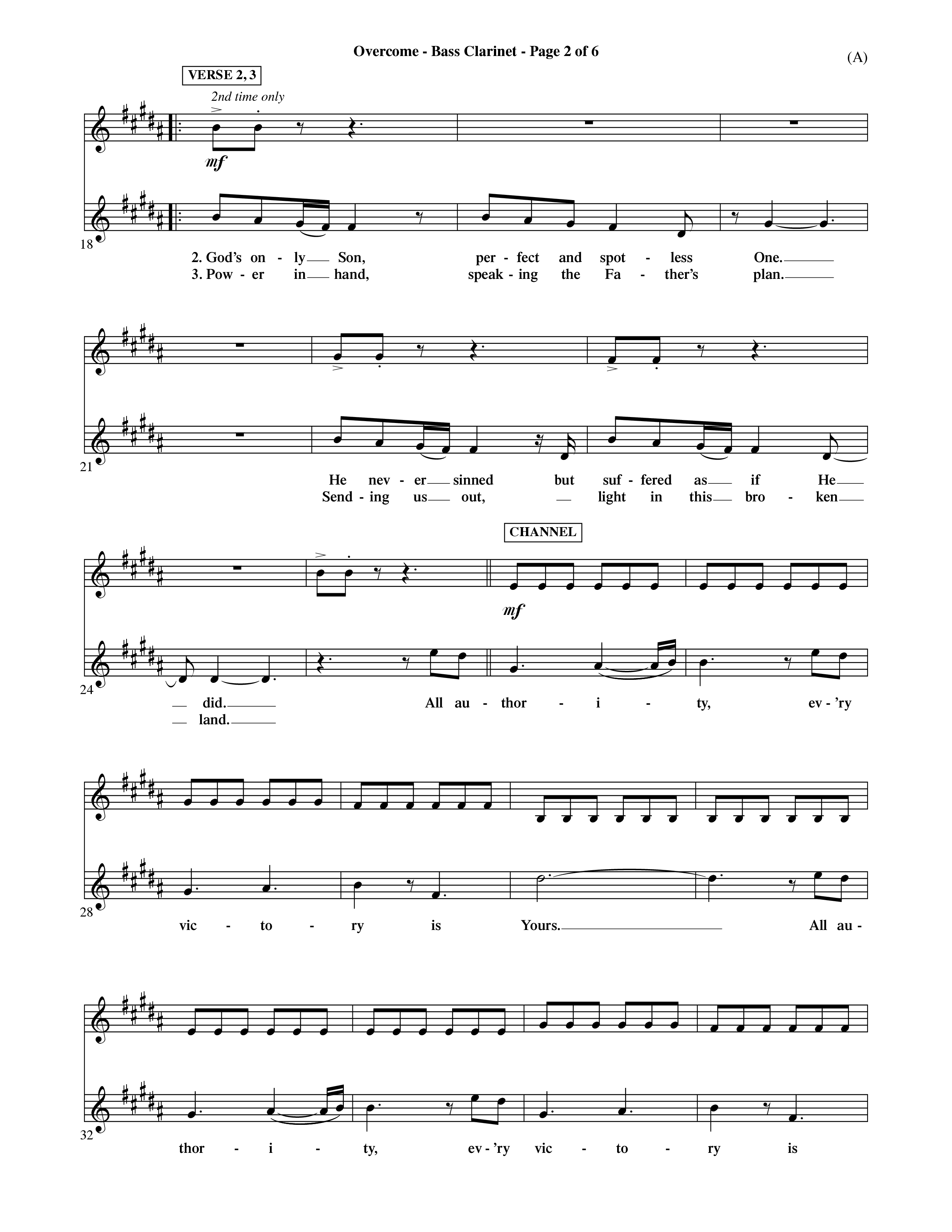Overcome (Choral Anthem SATB) Bass Clarinet (Word Music Choral / Orch. David Shipps)