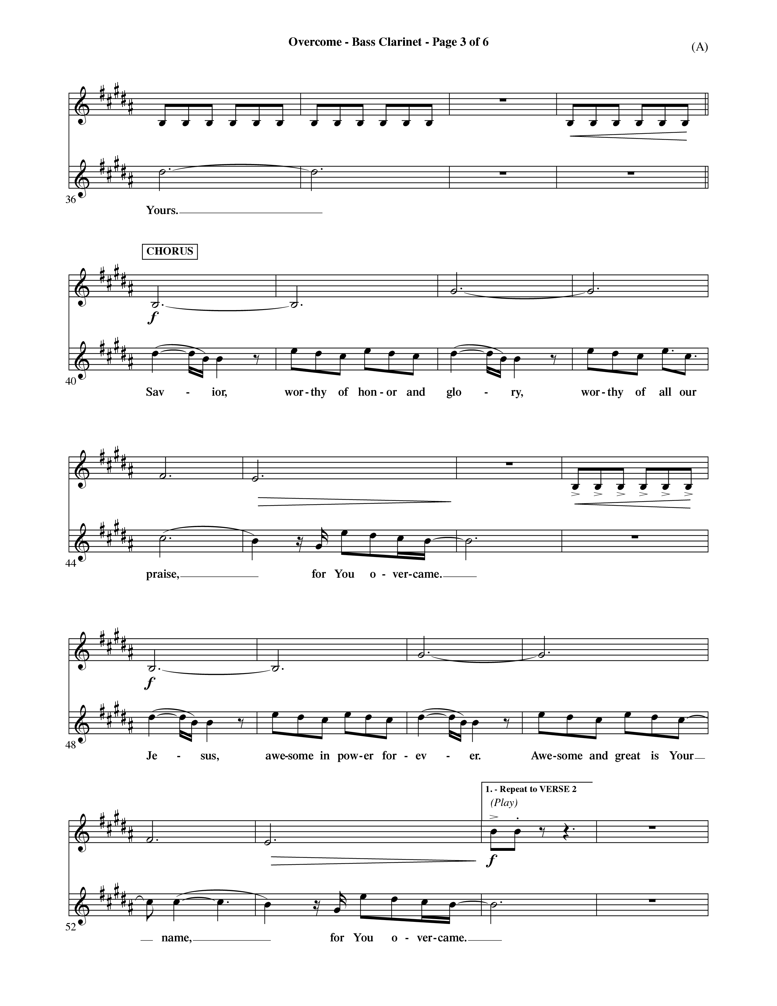 Overcome (Choral Anthem SATB) Bass Clarinet (Word Music Choral / Orch. David Shipps)