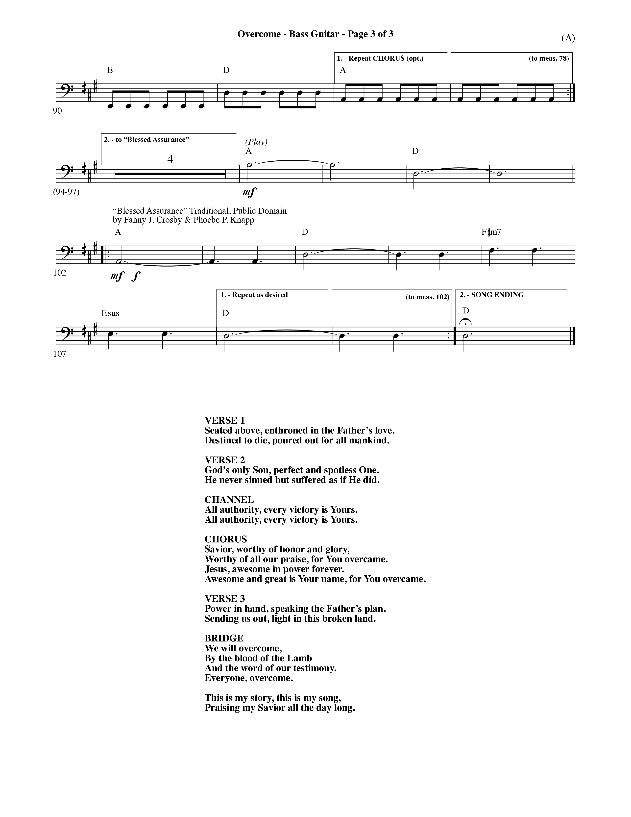 Overcome (Choral Anthem SATB) Bass Guitar (Word Music Choral / Orch. David Shipps)