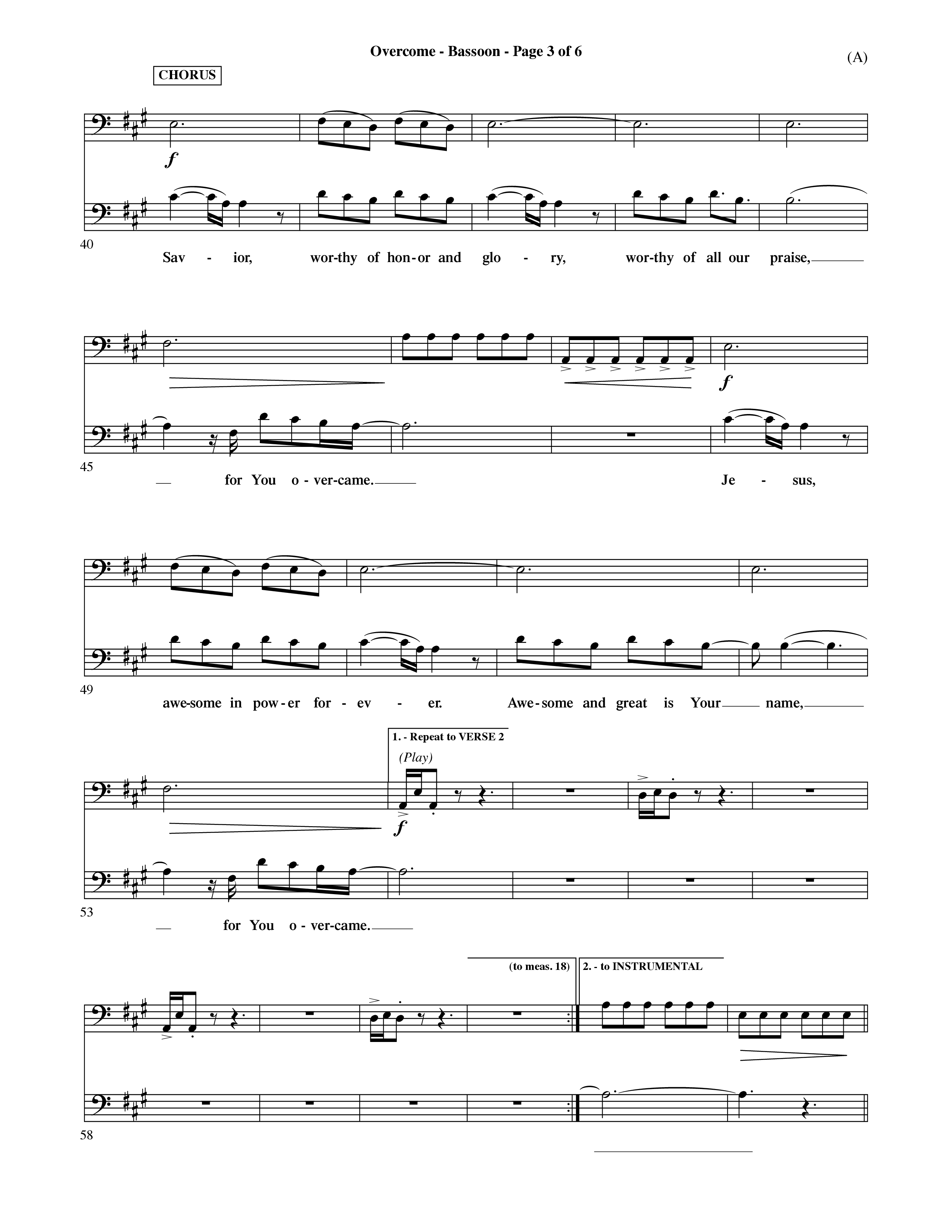 Overcome (Choral Anthem SATB) Bassoon (Word Music Choral / Orch. David Shipps)