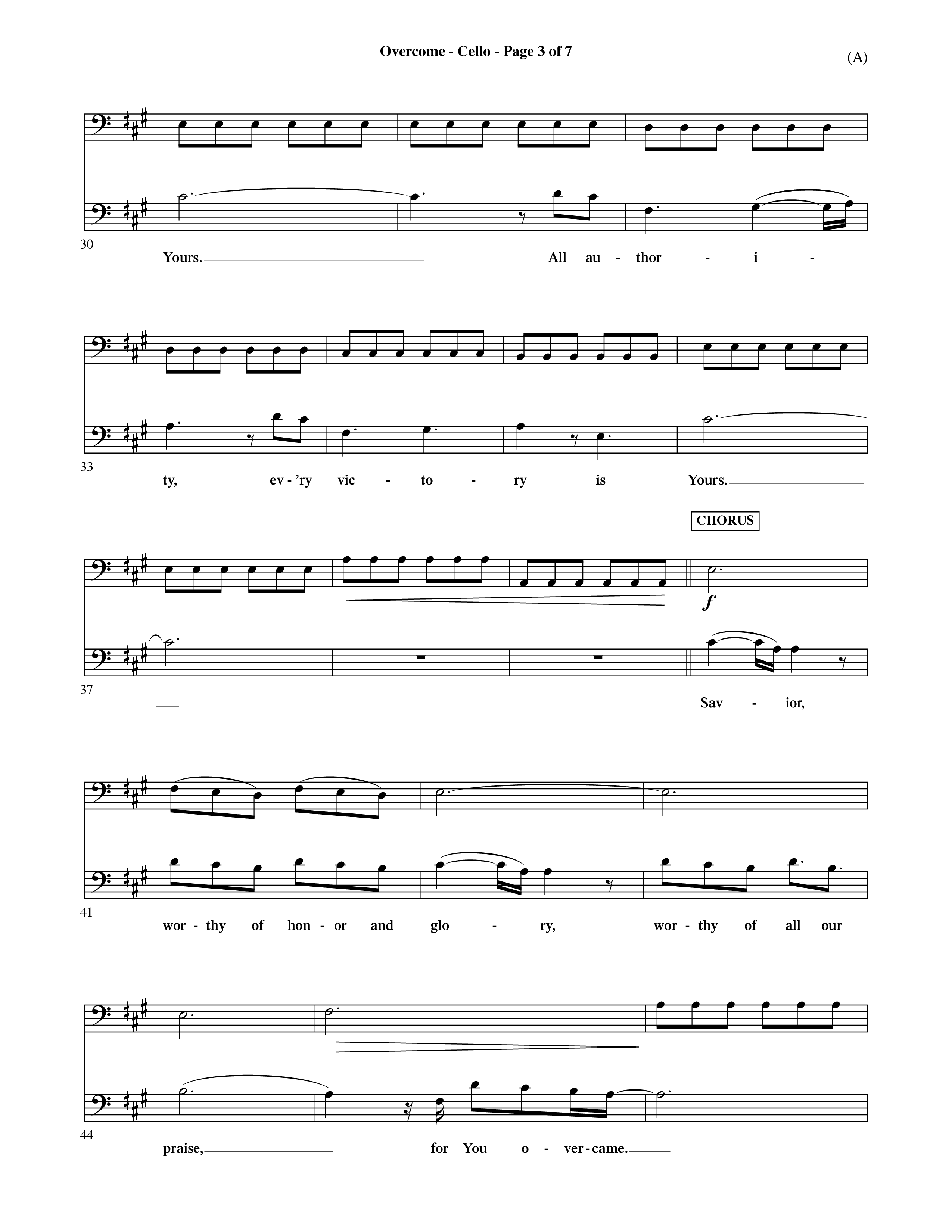 Overcome (Choral Anthem SATB) Cello (Word Music Choral / Orch. David Shipps)