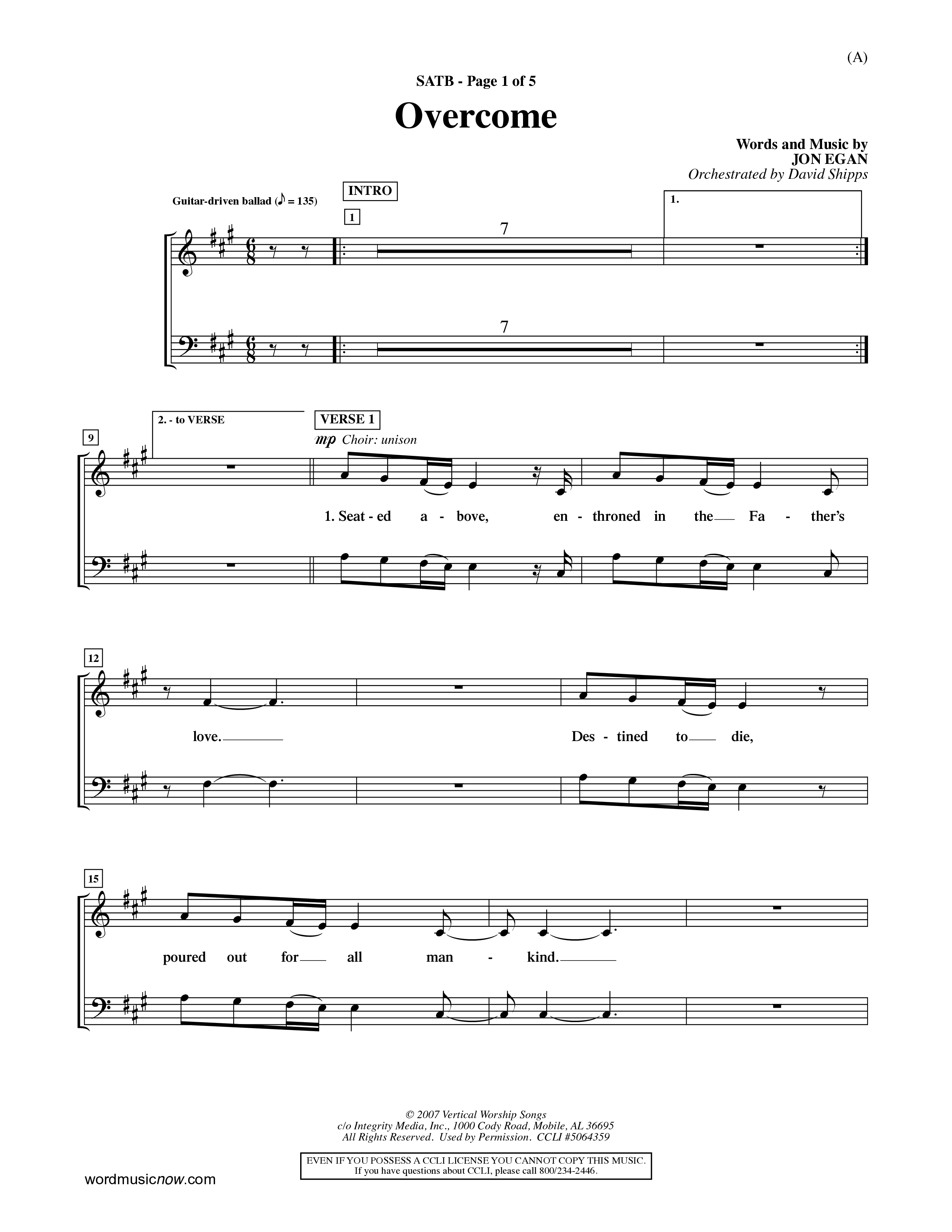 Overcome (Choral Anthem SATB) Choir Sheet (SATB) (Word Music Choral / Orch. David Shipps)
