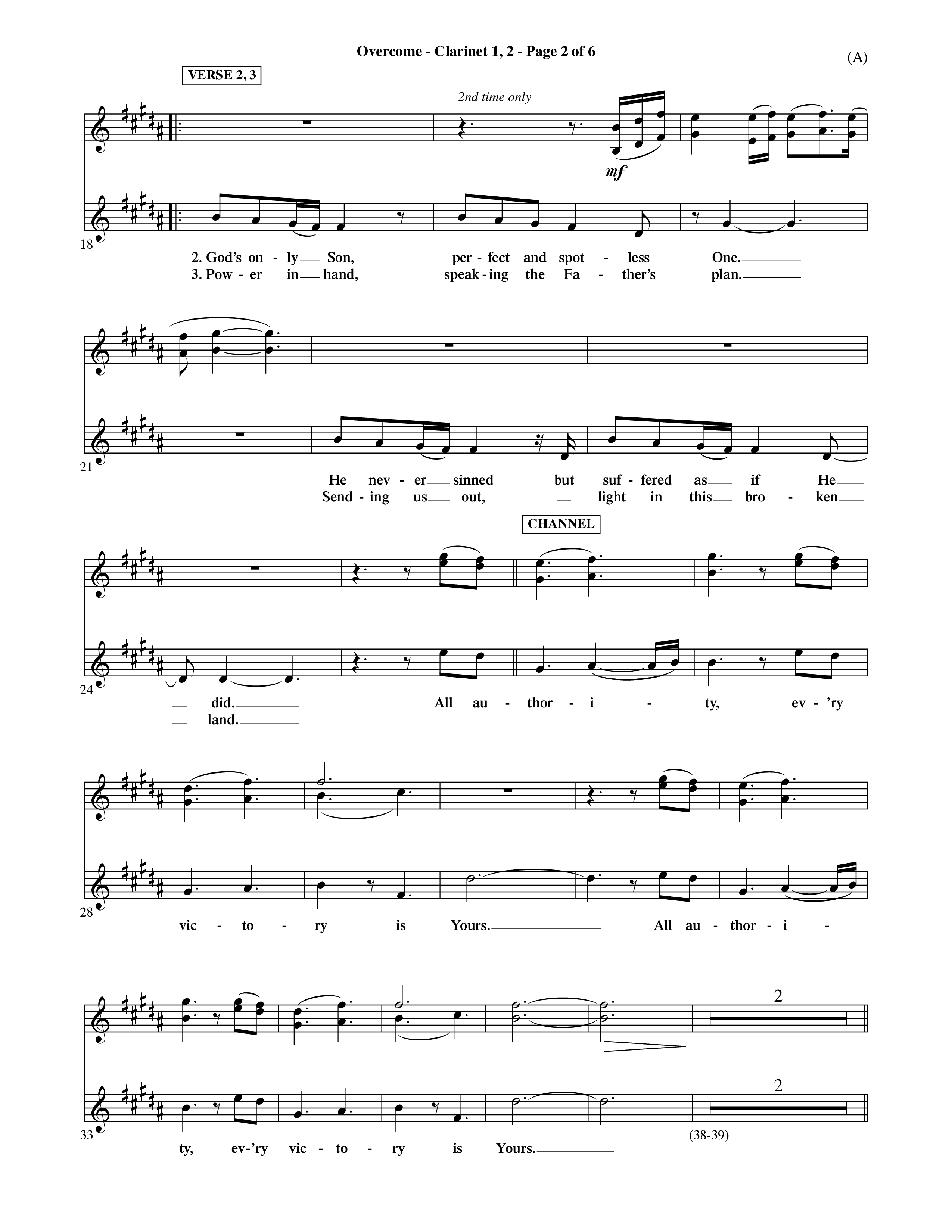 Overcome (Choral Anthem SATB) Clarinet 1/2 (Word Music Choral / Orch. David Shipps)