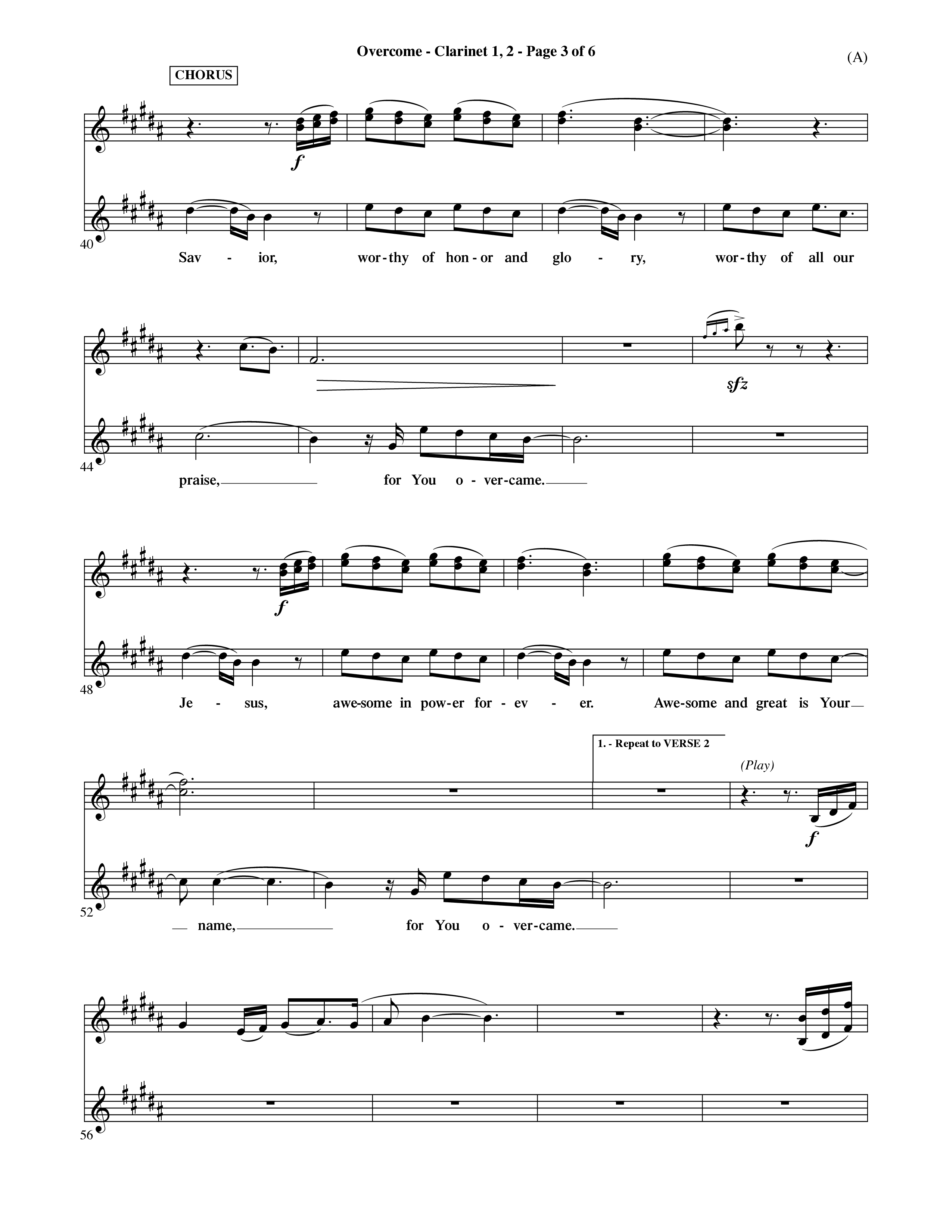 Overcome (Choral Anthem SATB) Clarinet 1/2 (Word Music Choral / Orch. David Shipps)
