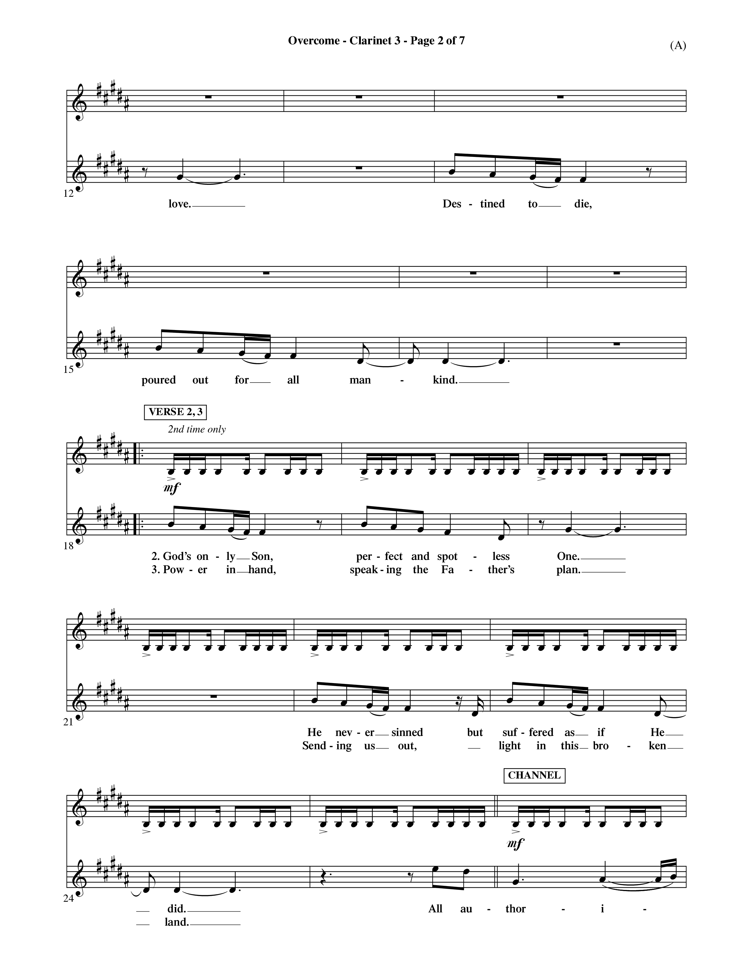 Overcome (Choral Anthem SATB) Clarinet 3 (Word Music Choral / Orch. David Shipps)