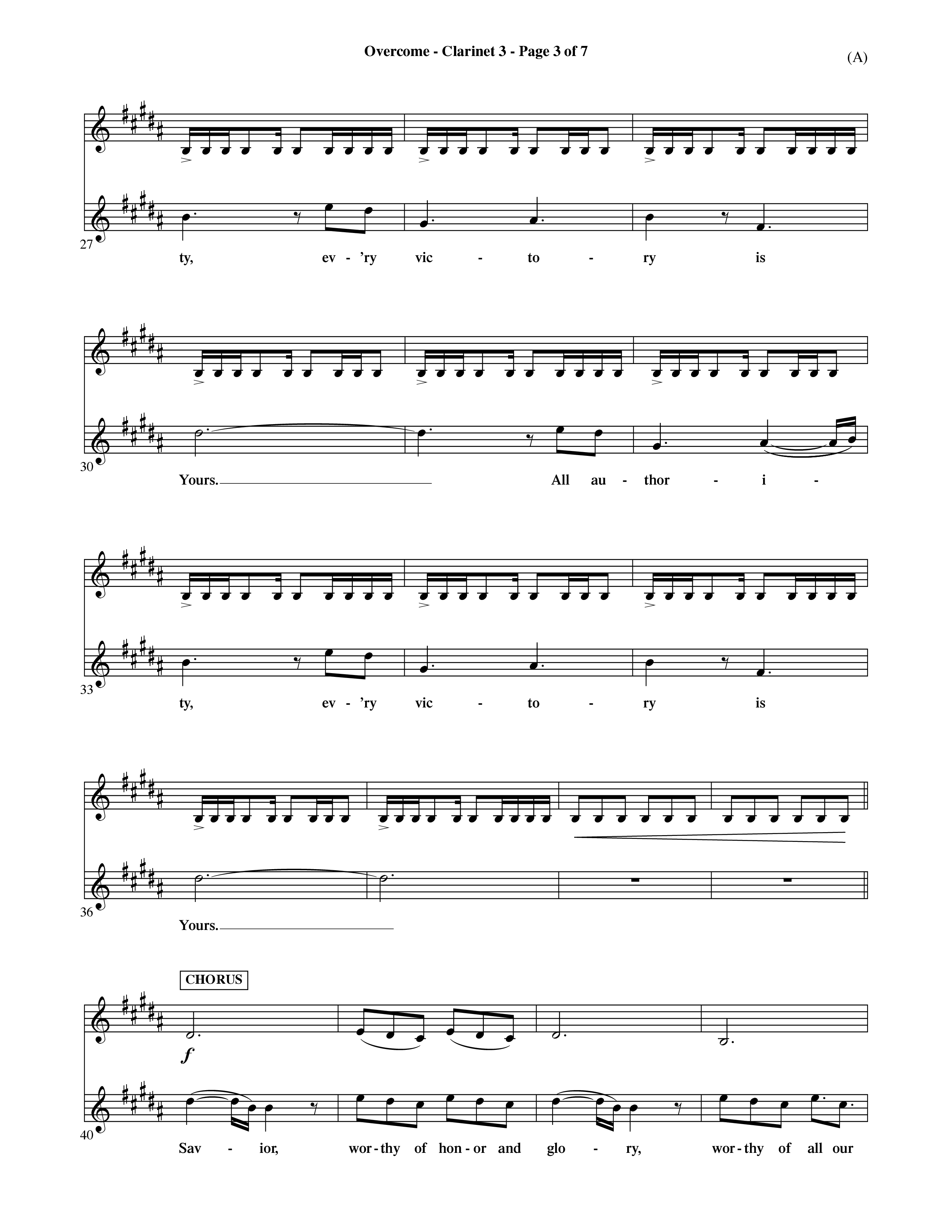 Overcome (Choral Anthem SATB) Clarinet 3 (Word Music Choral / Orch. David Shipps)