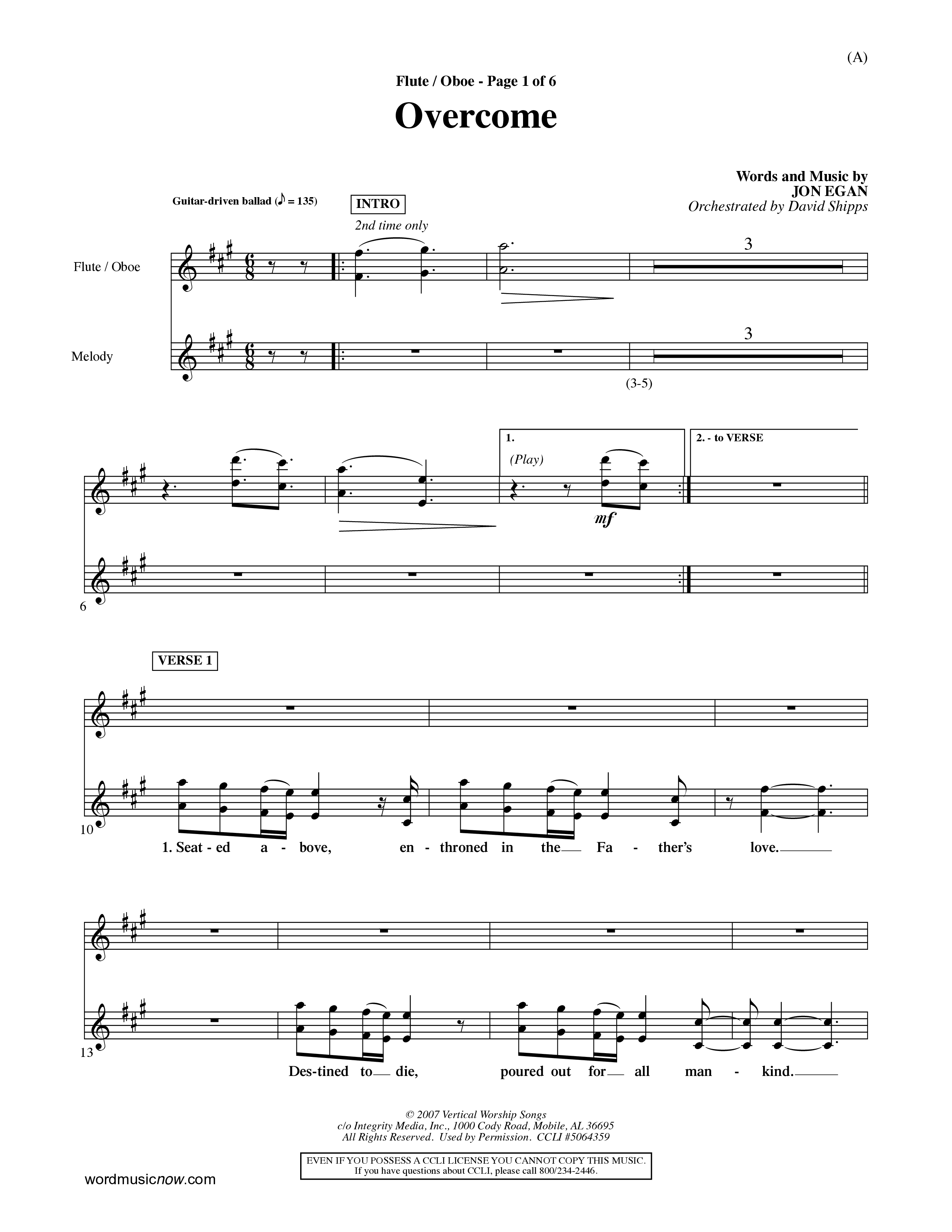 Overcome (Choral Anthem SATB) Flute/Oboe (Word Music Choral / Orch. David Shipps)