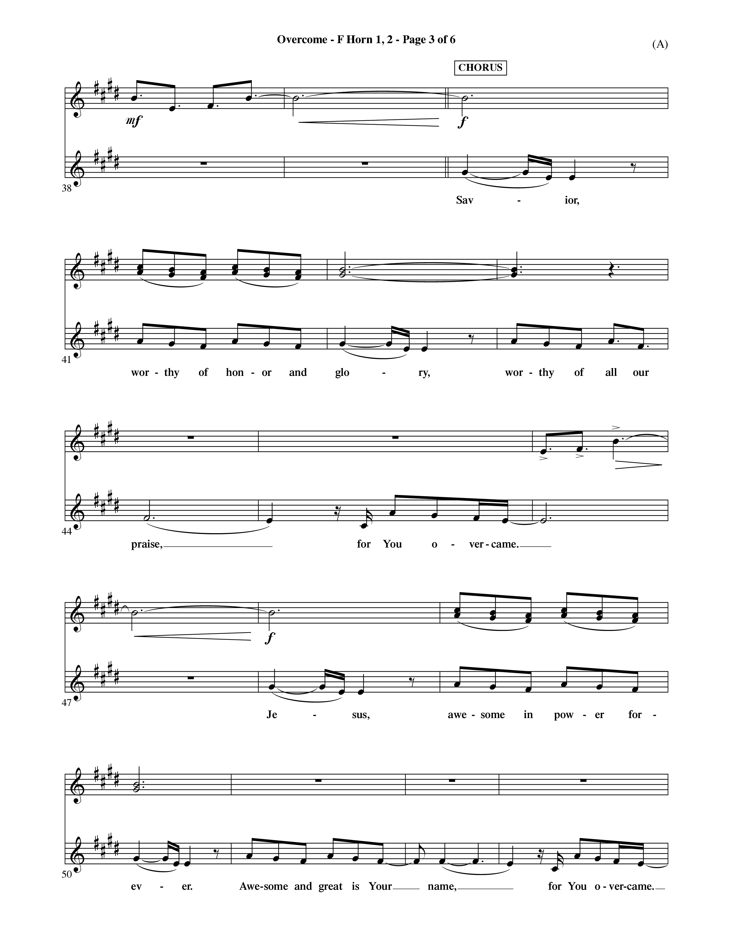 Overcome (Choral Anthem SATB) French Horn (Word Music Choral / Orch. David Shipps)