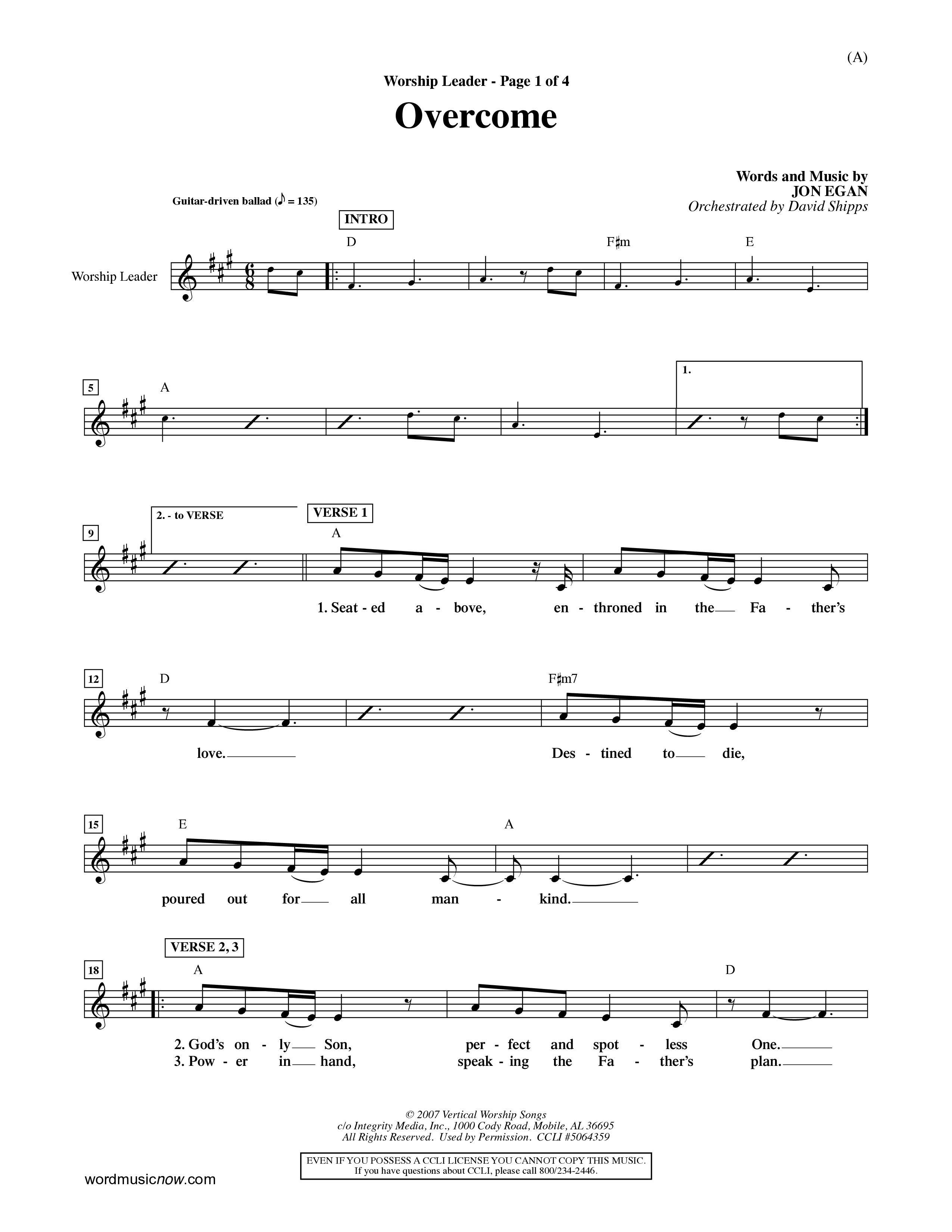 Overcome (Choral Anthem SATB) Rhythm Pack (Word Music Choral / Orch. David Shipps)