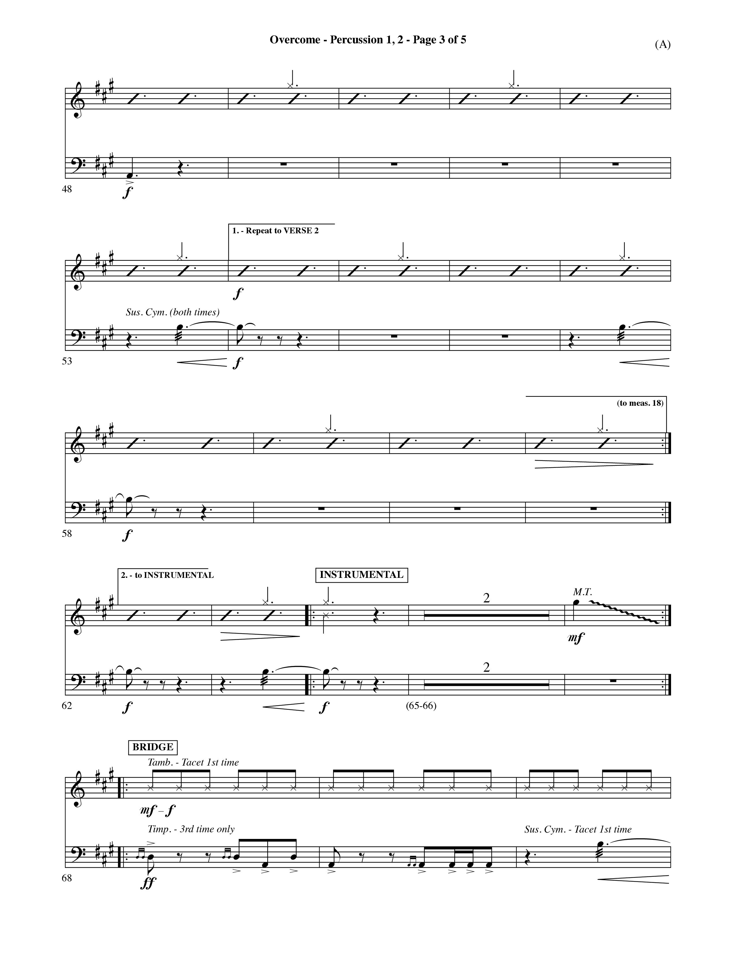 Overcome (Choral Anthem SATB) Percussion 1/2 (Word Music Choral / Orch. David Shipps)