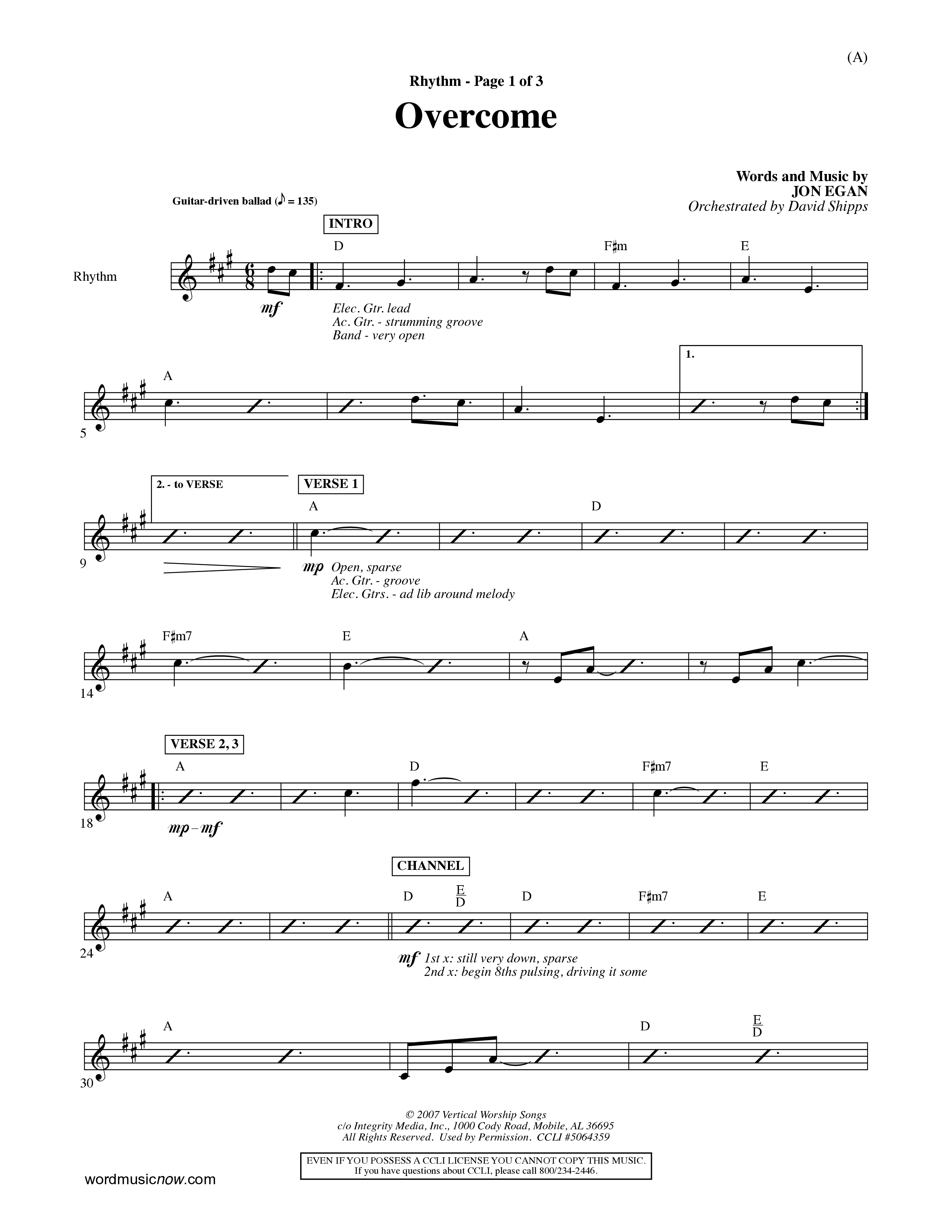 Overcome (Choral Anthem SATB) Rhythm Chart (Word Music Choral / Orch. David Shipps)