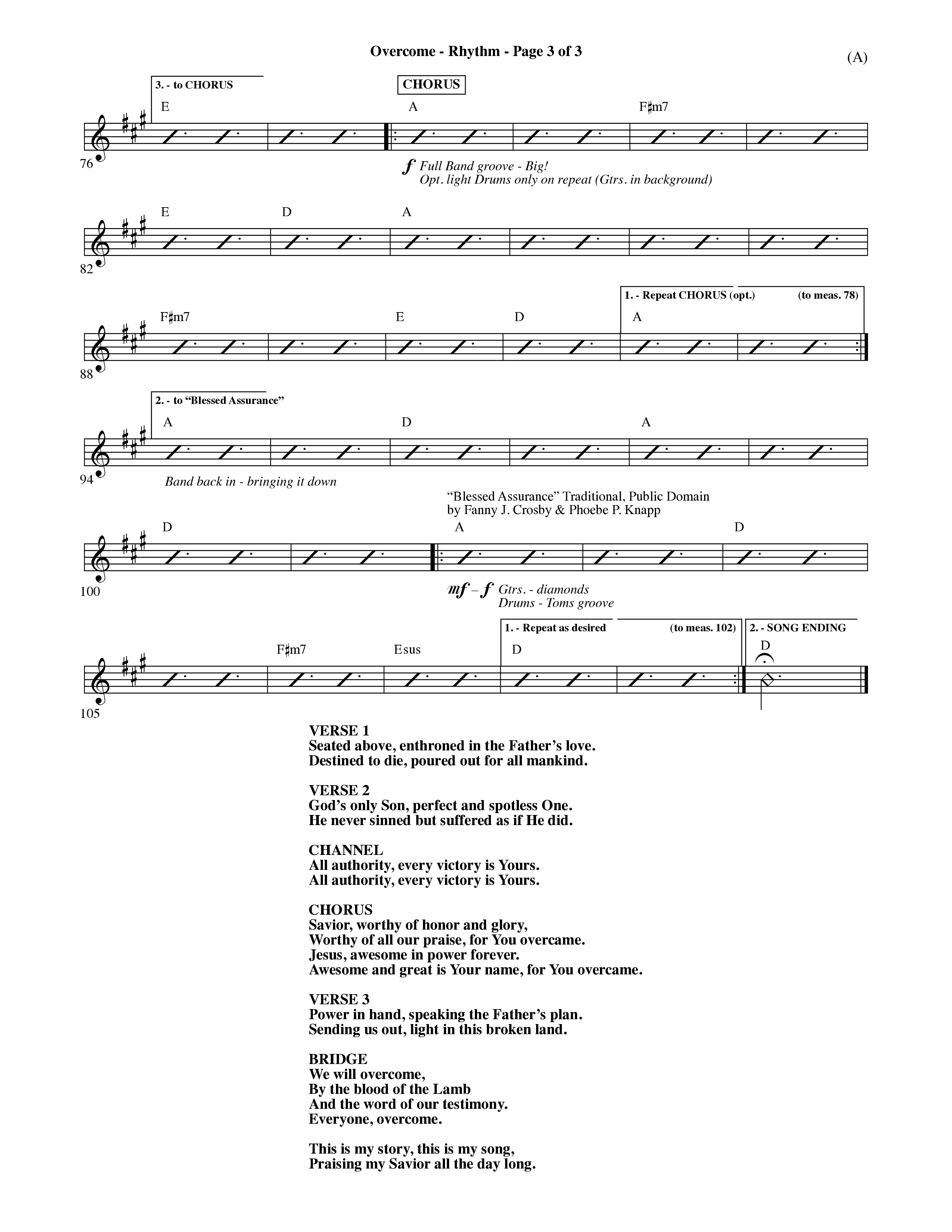 Overcome (Choral Anthem SATB) Rhythm Chart (Word Music Choral / Orch. David Shipps)