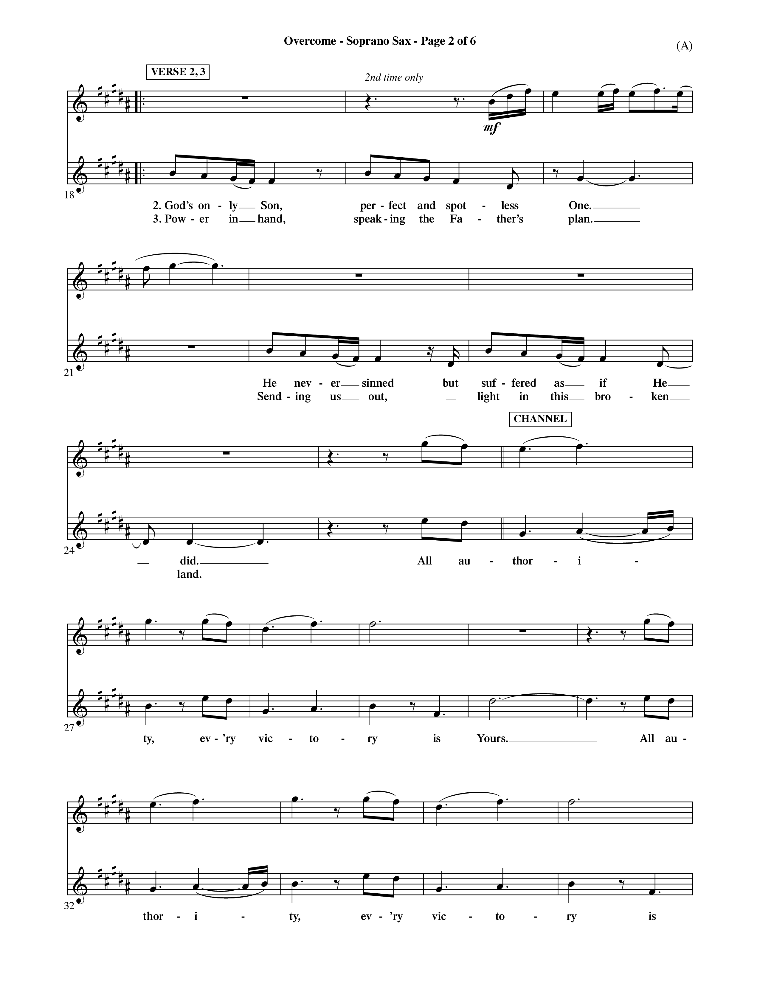 Overcome (Choral Anthem SATB) Saxophone (Word Music Choral / Orch. David Shipps)