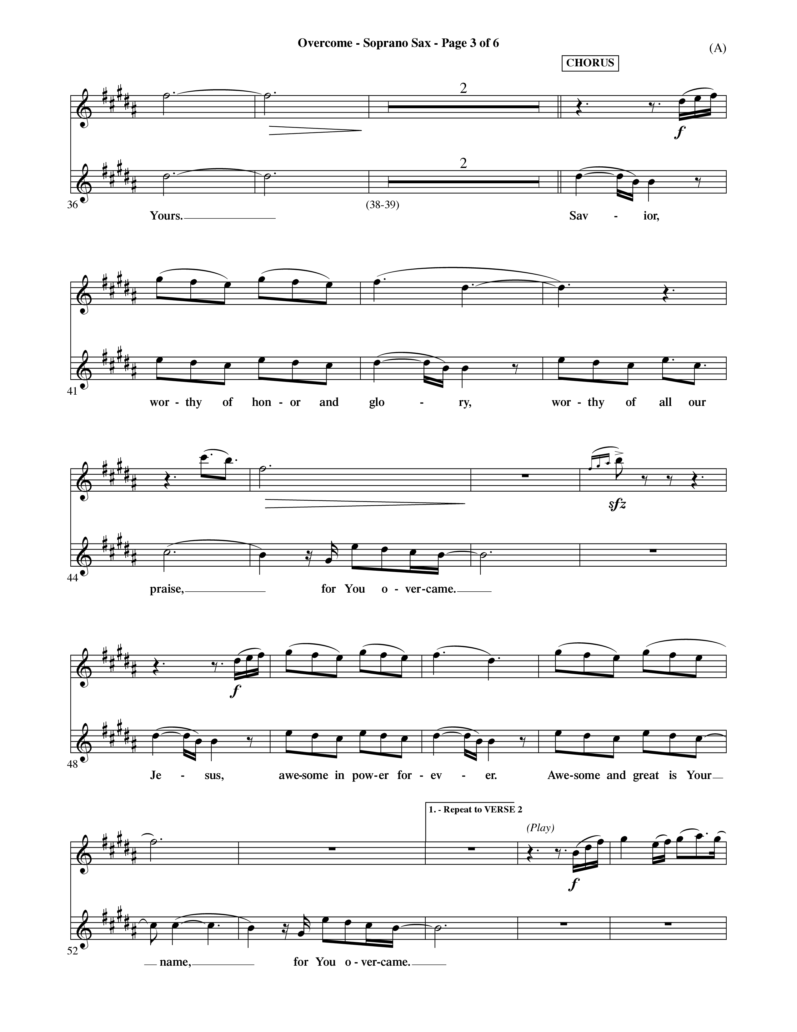 Overcome (Choral Anthem SATB) Saxophone (Word Music Choral / Orch. David Shipps)