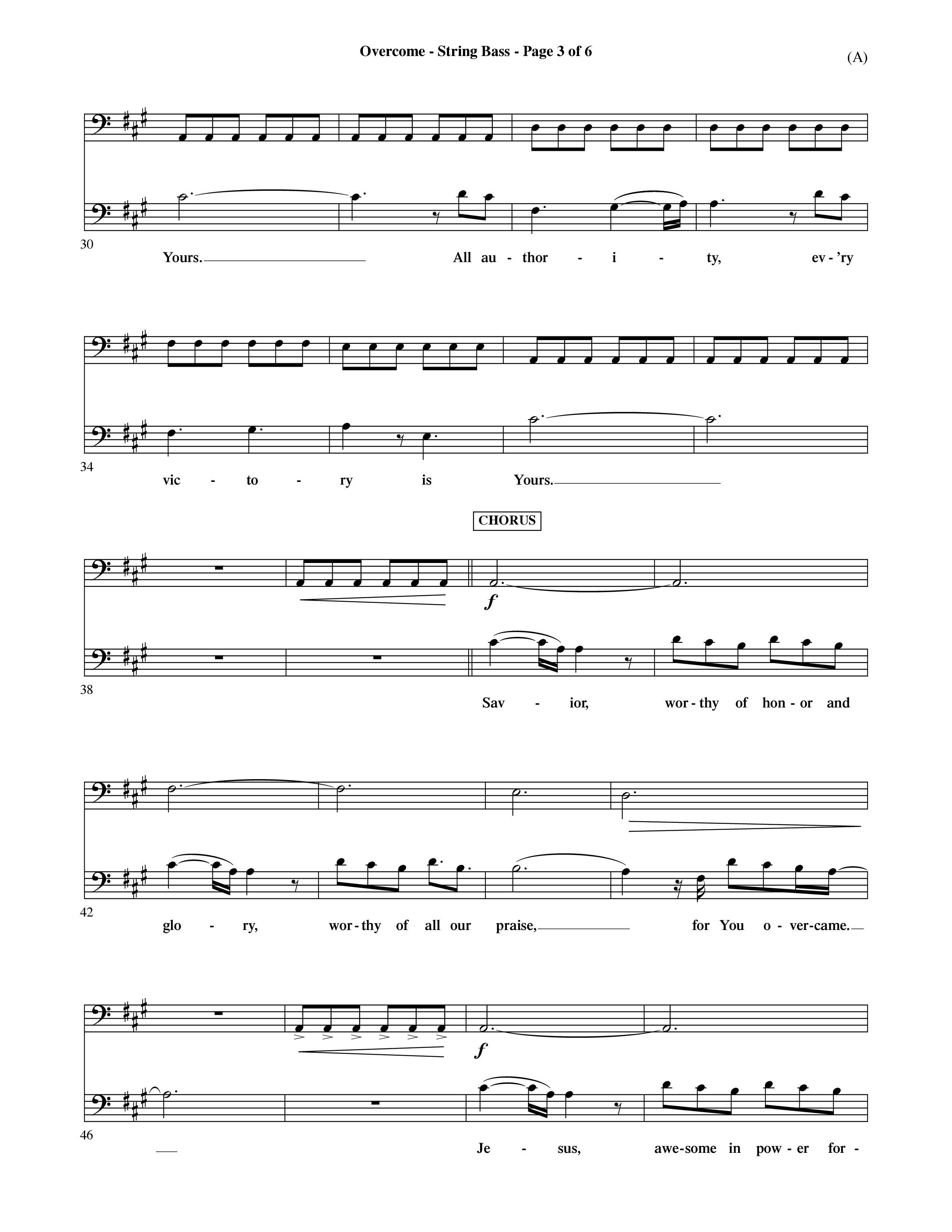 Overcome (Choral Anthem SATB) String Bass (Word Music Choral / Orch. David Shipps)
