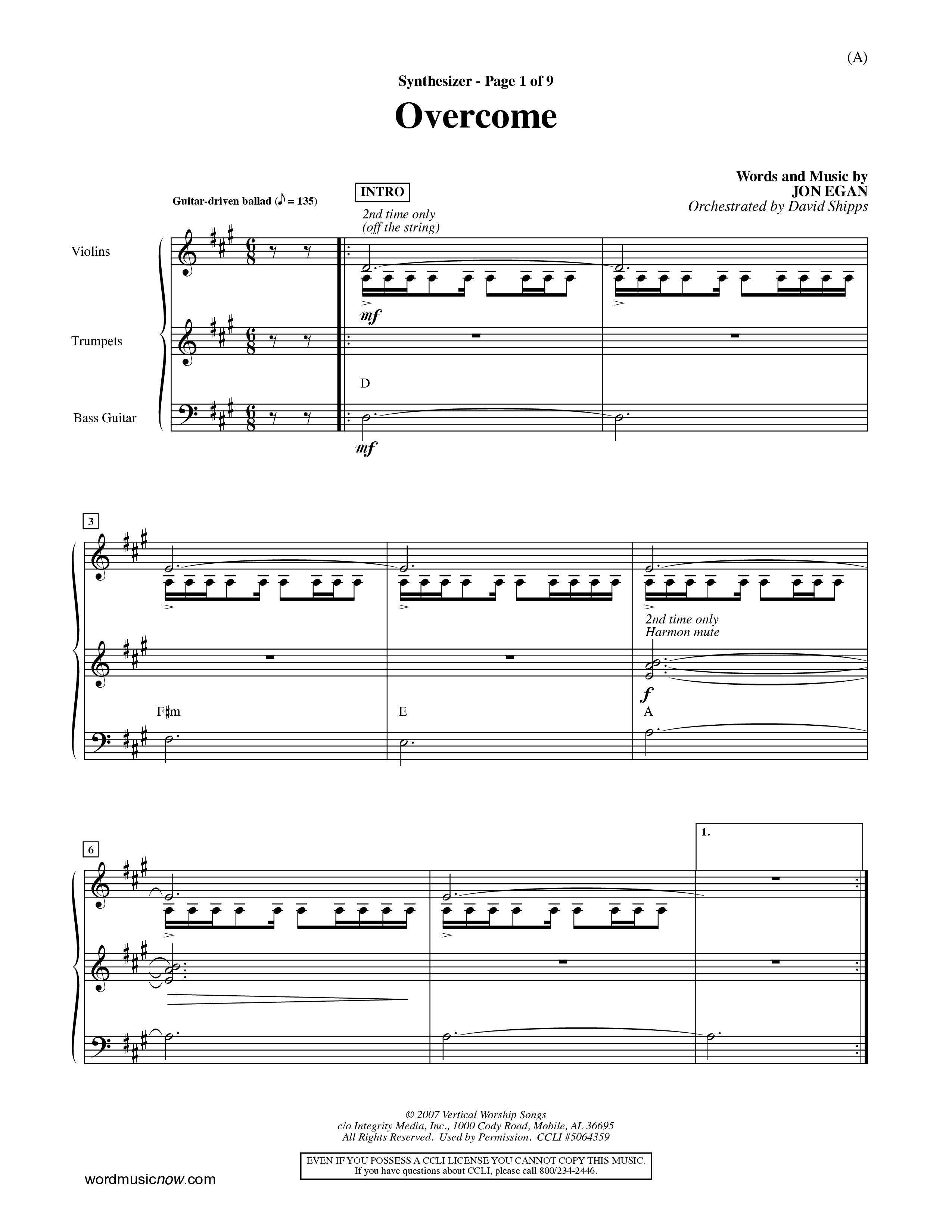 Overcome (Choral Anthem SATB) Synth (Word Music Choral / Orch. David Shipps)