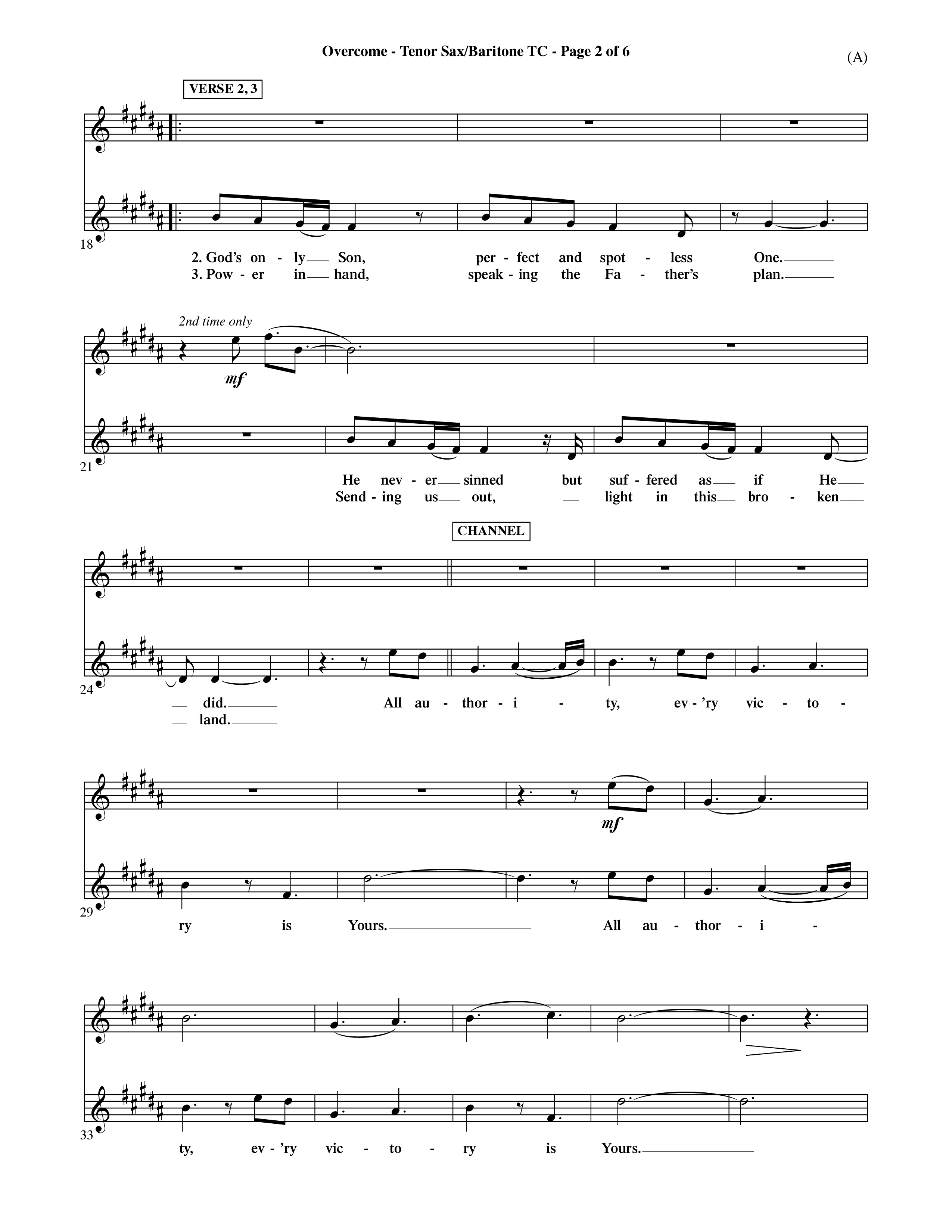 Overcome (Choral Anthem SATB) Tenor Sax/Baritone T.C. (Word Music Choral / Orch. David Shipps)