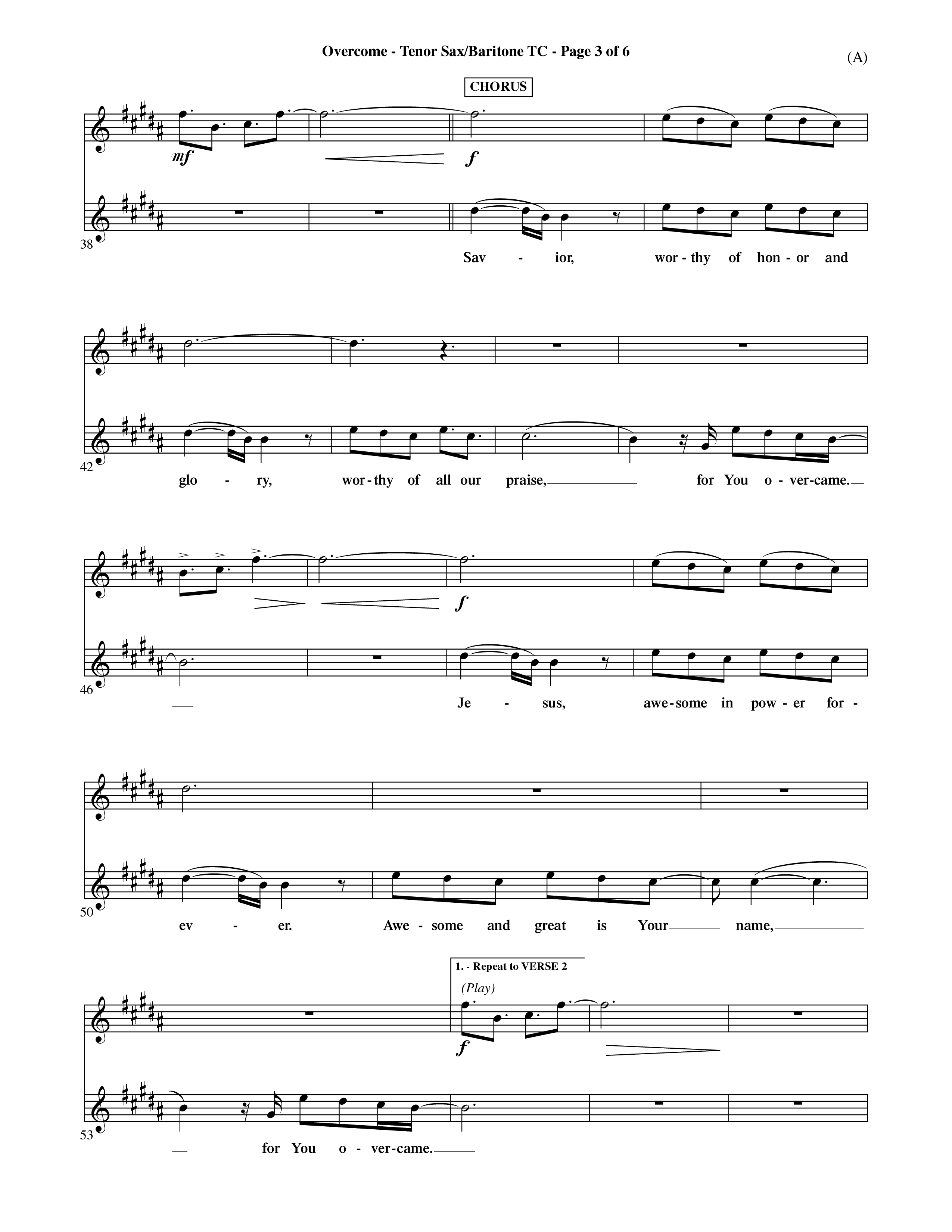 Overcome (Choral Anthem SATB) Tenor Sax/Baritone T.C. (Word Music Choral / Orch. David Shipps)