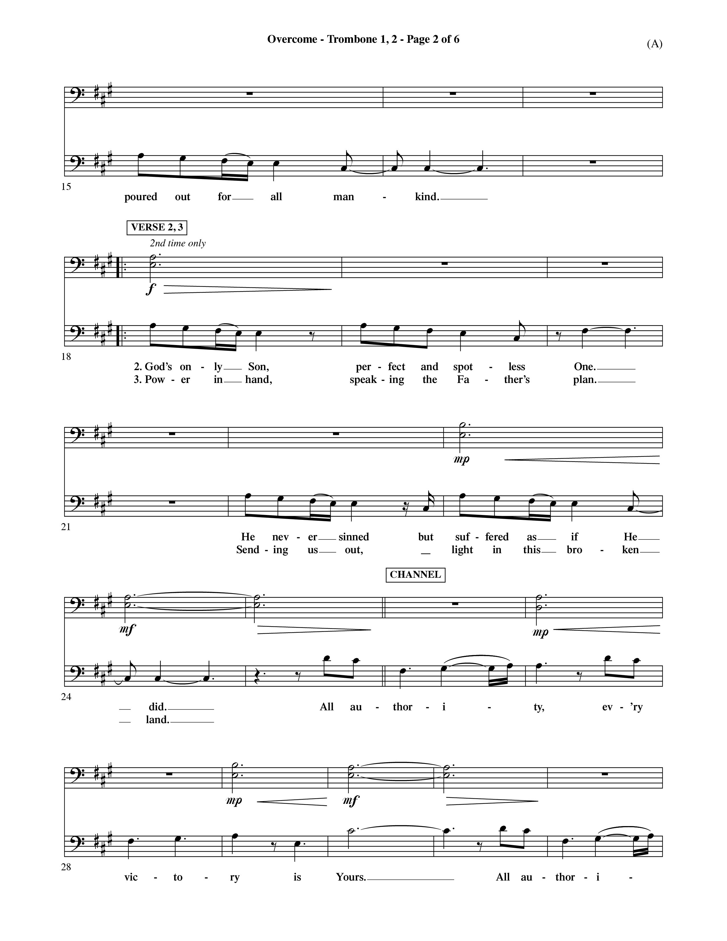 Overcome (Choral Anthem SATB) Trombone 1/2 (Word Music Choral / Orch. David Shipps)
