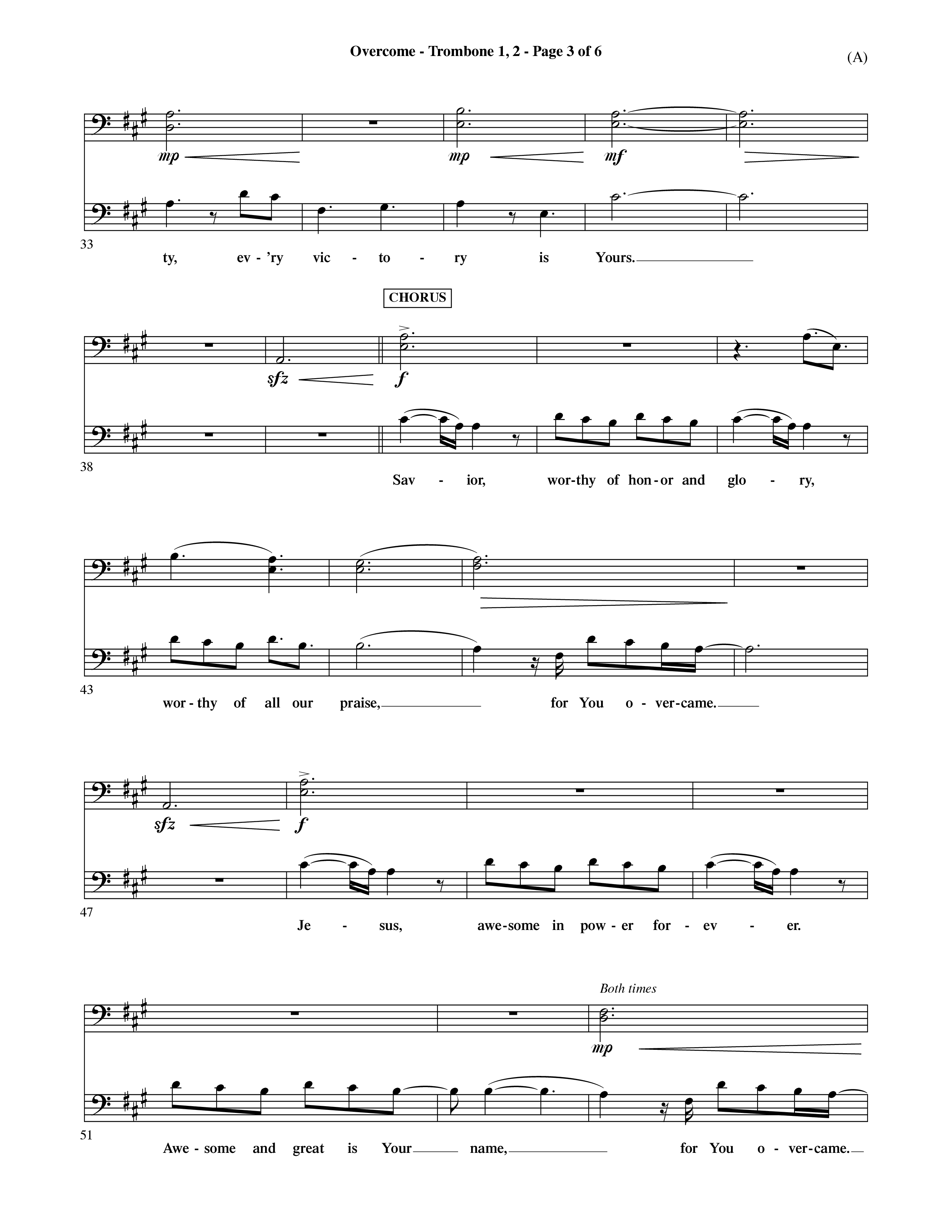 Overcome (Choral Anthem SATB) Trombone 1/2 (Word Music Choral / Orch. David Shipps)