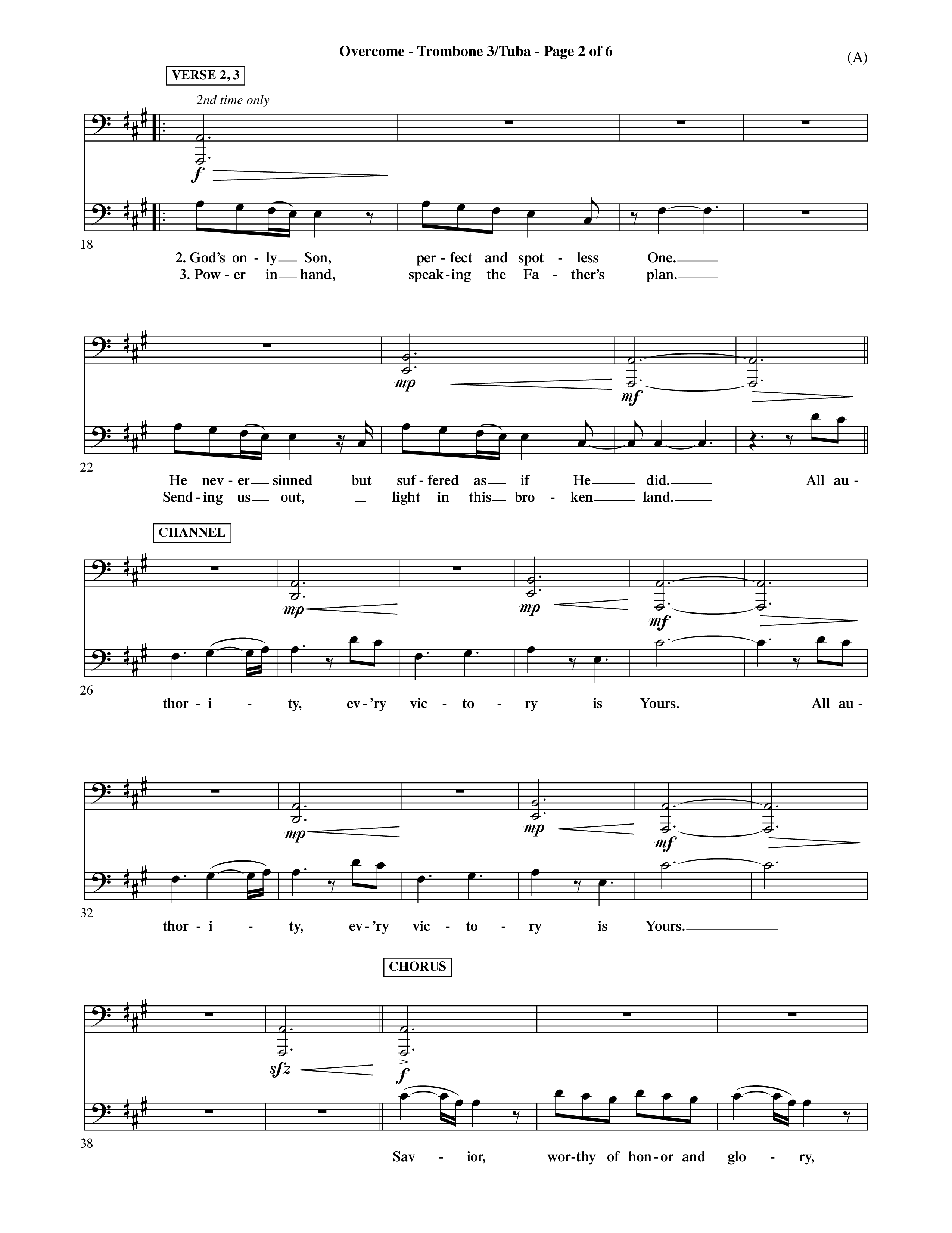 Overcome (Choral Anthem SATB) Trombone 3/Tuba (Word Music Choral / Orch. David Shipps)